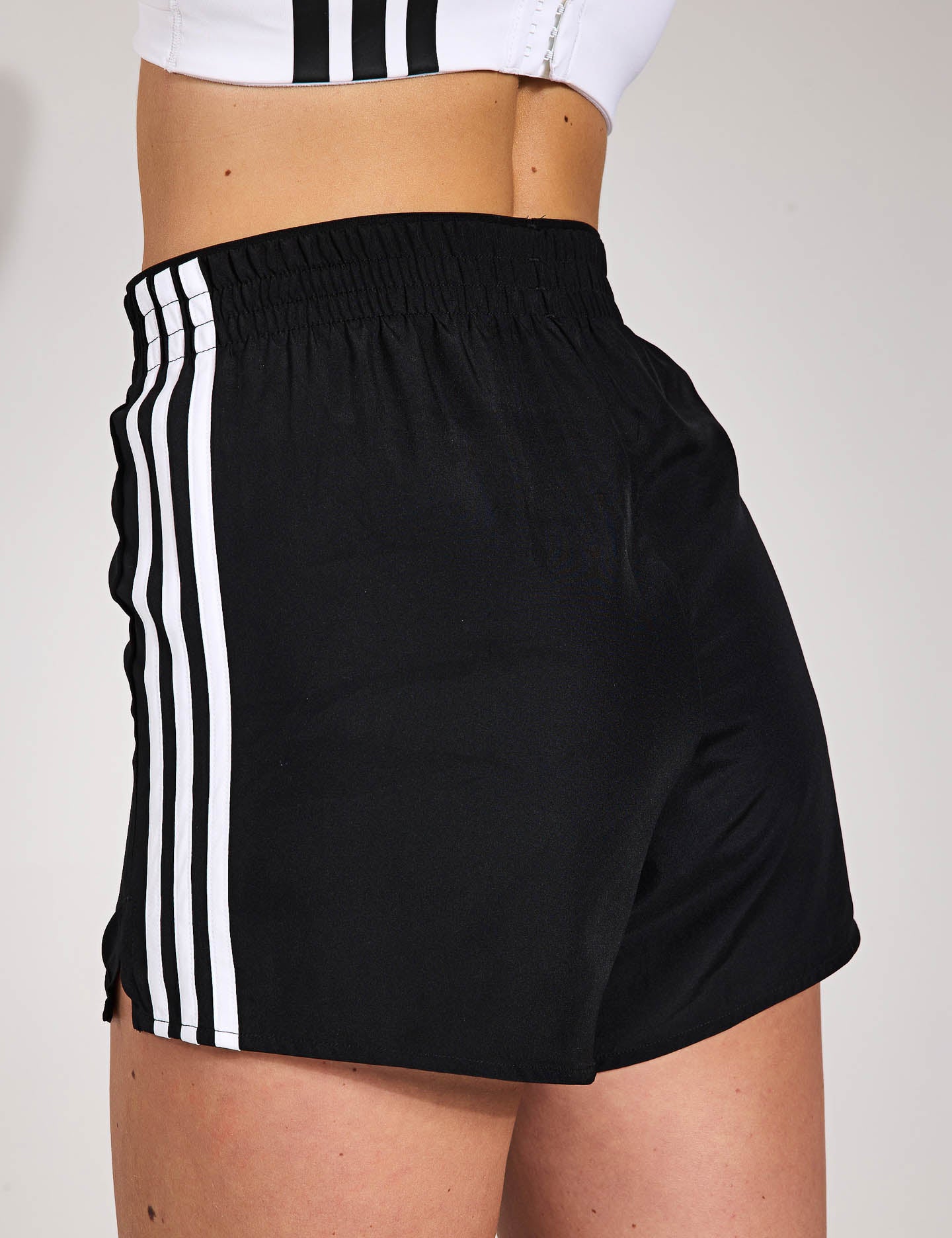 Adidas 3 Stripes High Waisted Athletic Shorts for Women - Black & White - Gym, Running, Yoga & Casual Wear