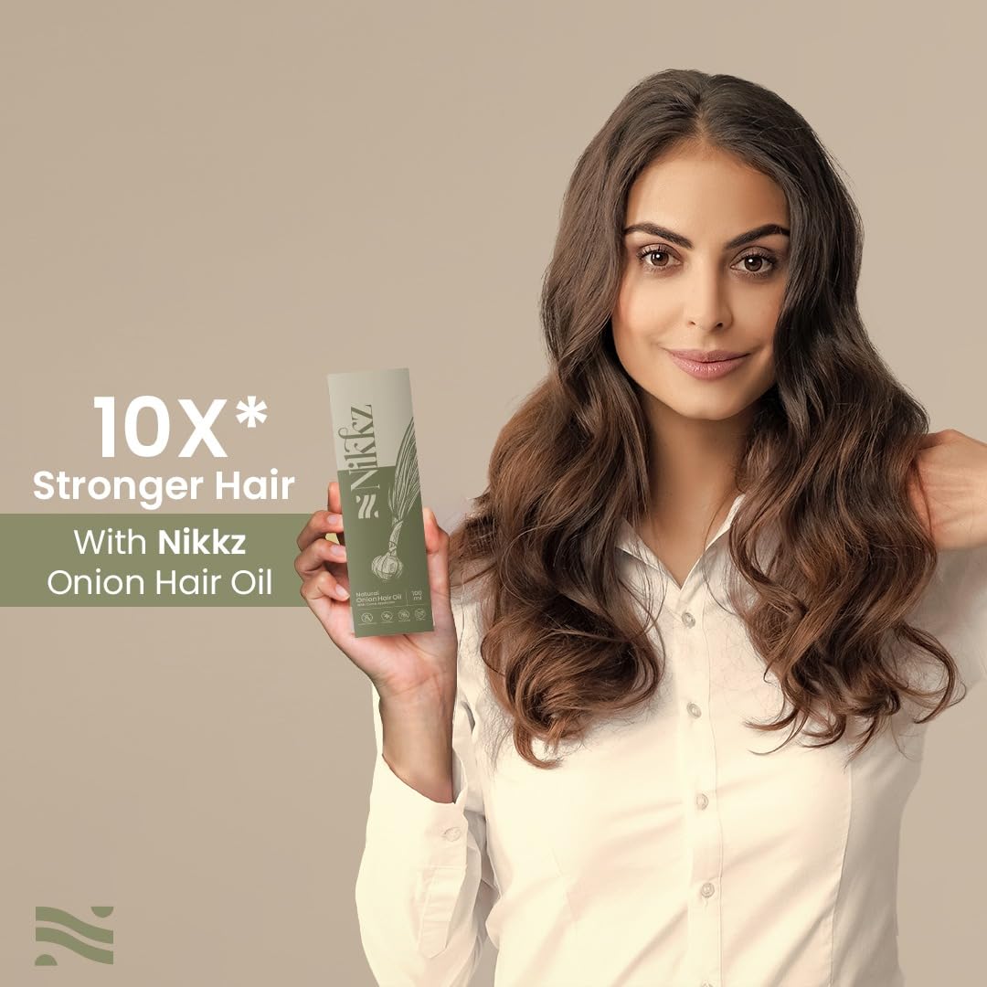 Nikkz Onion Hair Oil for Hair Growth & Hair Fall Control - 100ml | Nourishes, Strengthens & Revitalizes Hair | Promotes Thicker, Healthier Locks | Perfect for Daily Scalp Massage & Damaged Hair Repair