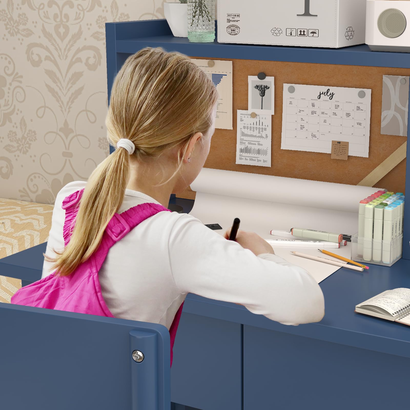 Adjustable Kids Desk & Chair Set for 5-18 Years - Study & Art Table with Storage for Home Learning