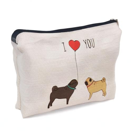 Cute Pug Dog Couple Makeup Bag for Women - Waterproof Travel Toiletry Organizer with Zipper - Perfect Gift for Dog Lovers (Home, Travel, Gym & Cosmetics Storage)