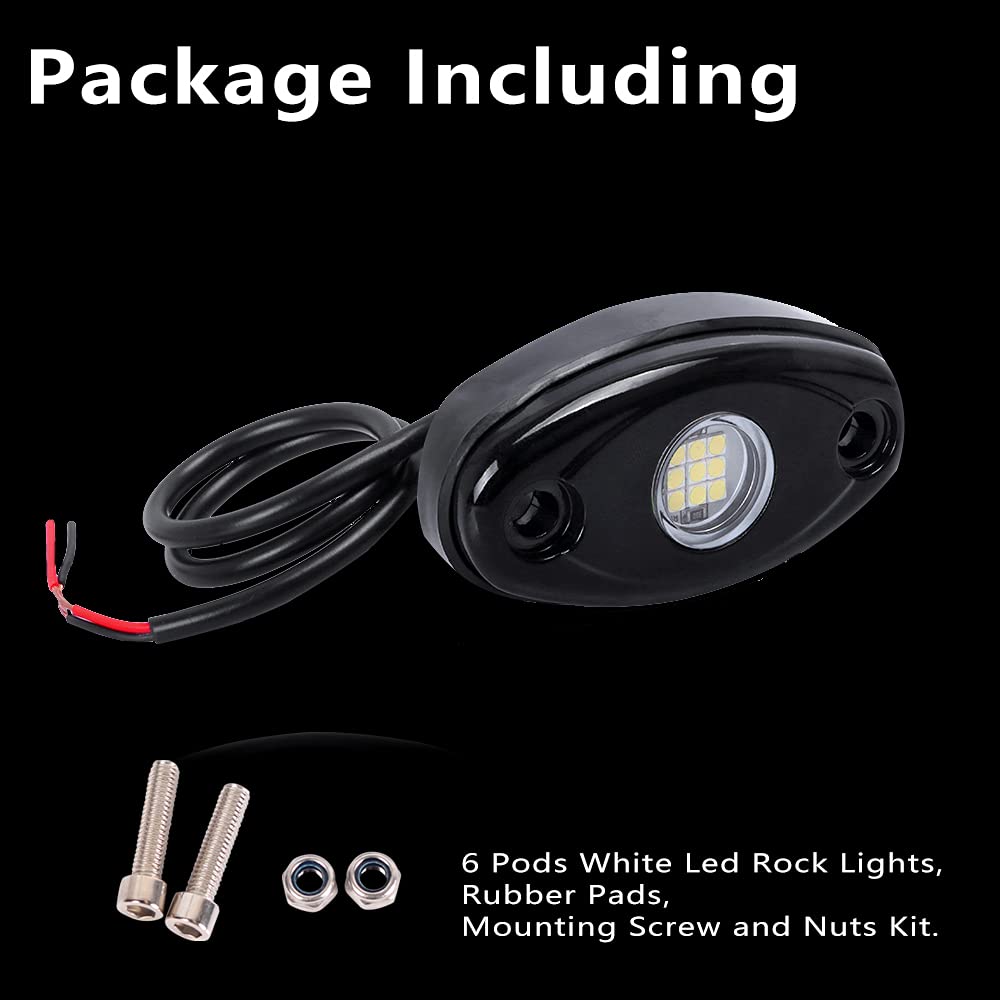 6 Pods LED Rock Lights White - Waterproof Underglow LED Neon Kit for Truck, Car, ATV, SUV, Boat | Underbody Glow Accent Lighting | Perfect for Off-Roading, Car Shows & Night Driving