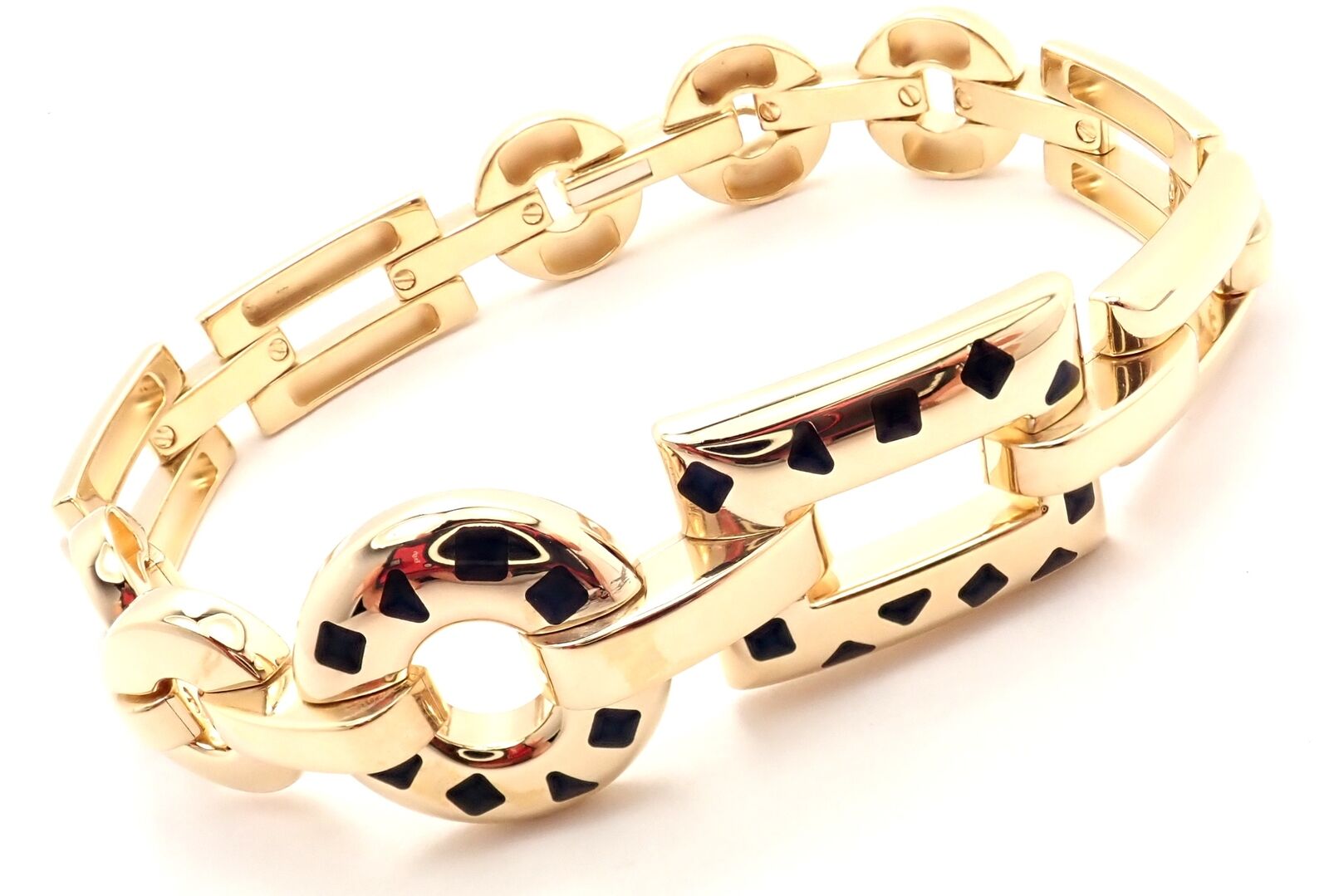 Authentic Cartier Panthere 18K Gold Black Lacquer Spot Link Bracelet | Luxury Jewelry for Women | Perfect for Gifts, Parties & Special Occasions