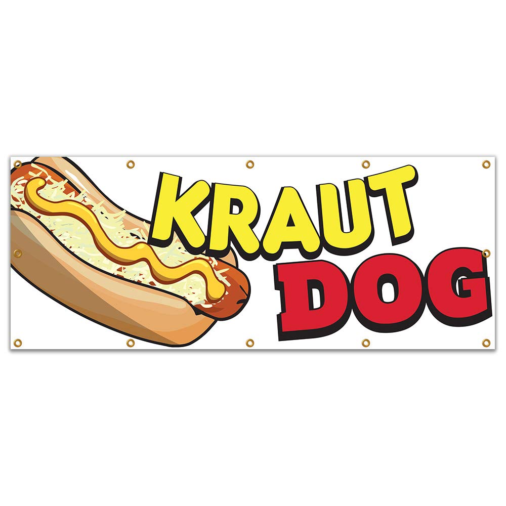 Kraut Dog 120-Inch Premium Vinyl Banner for Concession Stands & Food Trucks - Single-Sided Durable Signage - Perfect for Outdoor Events, Street Vendors & Festivals