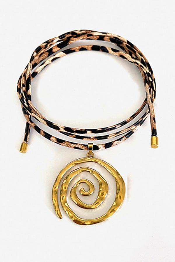 Stylish Leopard Print Leather Cord Spiral Stainless Steel Necklace for Women | Fashion Animal Print Pendant Jewelry | Perfect for Parties, Dating & Everyday Wear