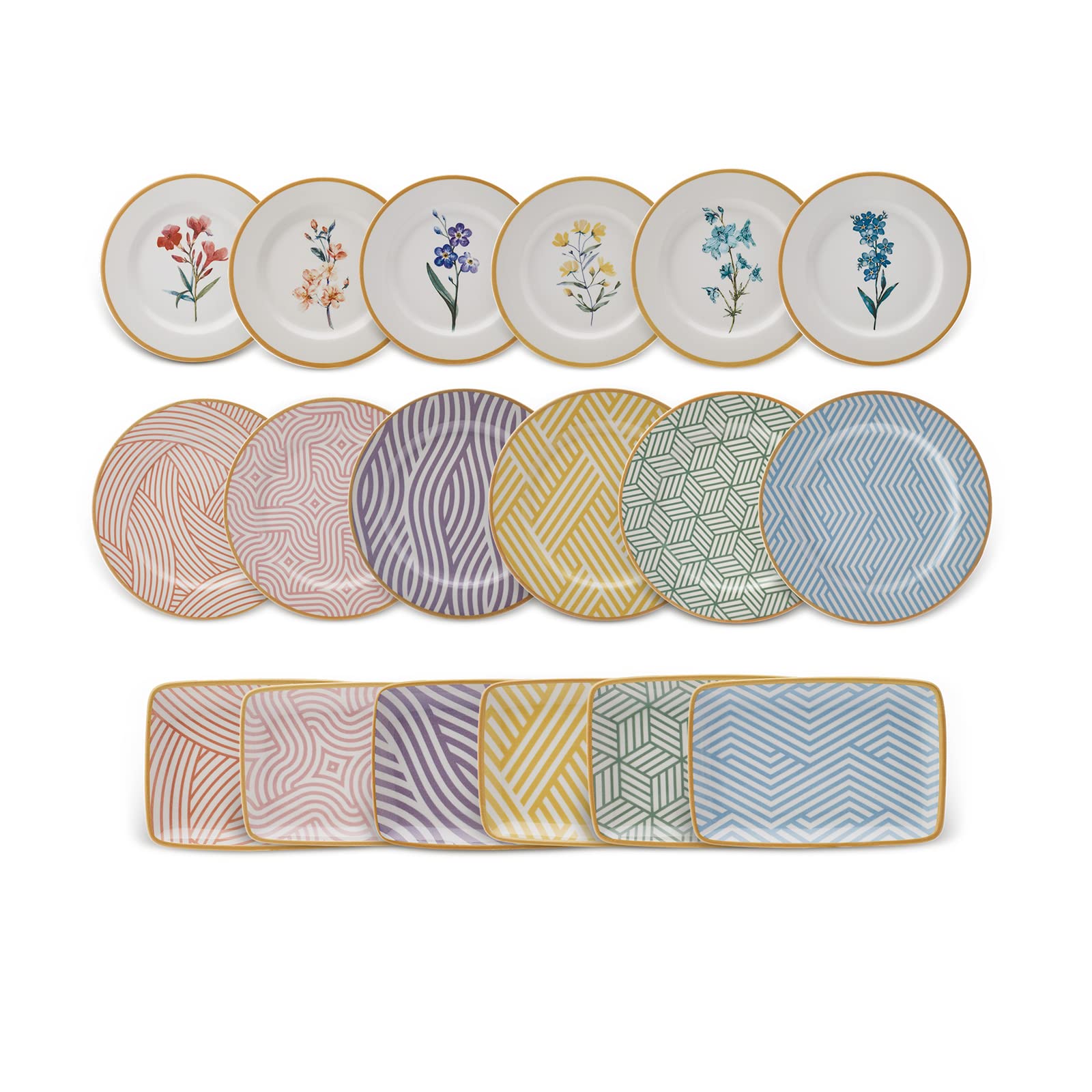 Karaca Botanica 18-Piece Porcelain Breakfast Set - Elegant Dinner Plates, Cake Plate & Boat Plate for Home Dining, Brunch & Special Occasions