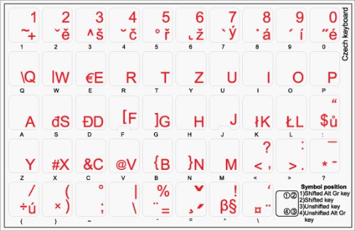 Czech Keyboard Decals - Transparent Background with Blue, Red or Yellow Lettering (Red) | Perfect for Laptop, PC & Mechanical Keyboards | Enhance Typing Experience for Programmers & Gamers