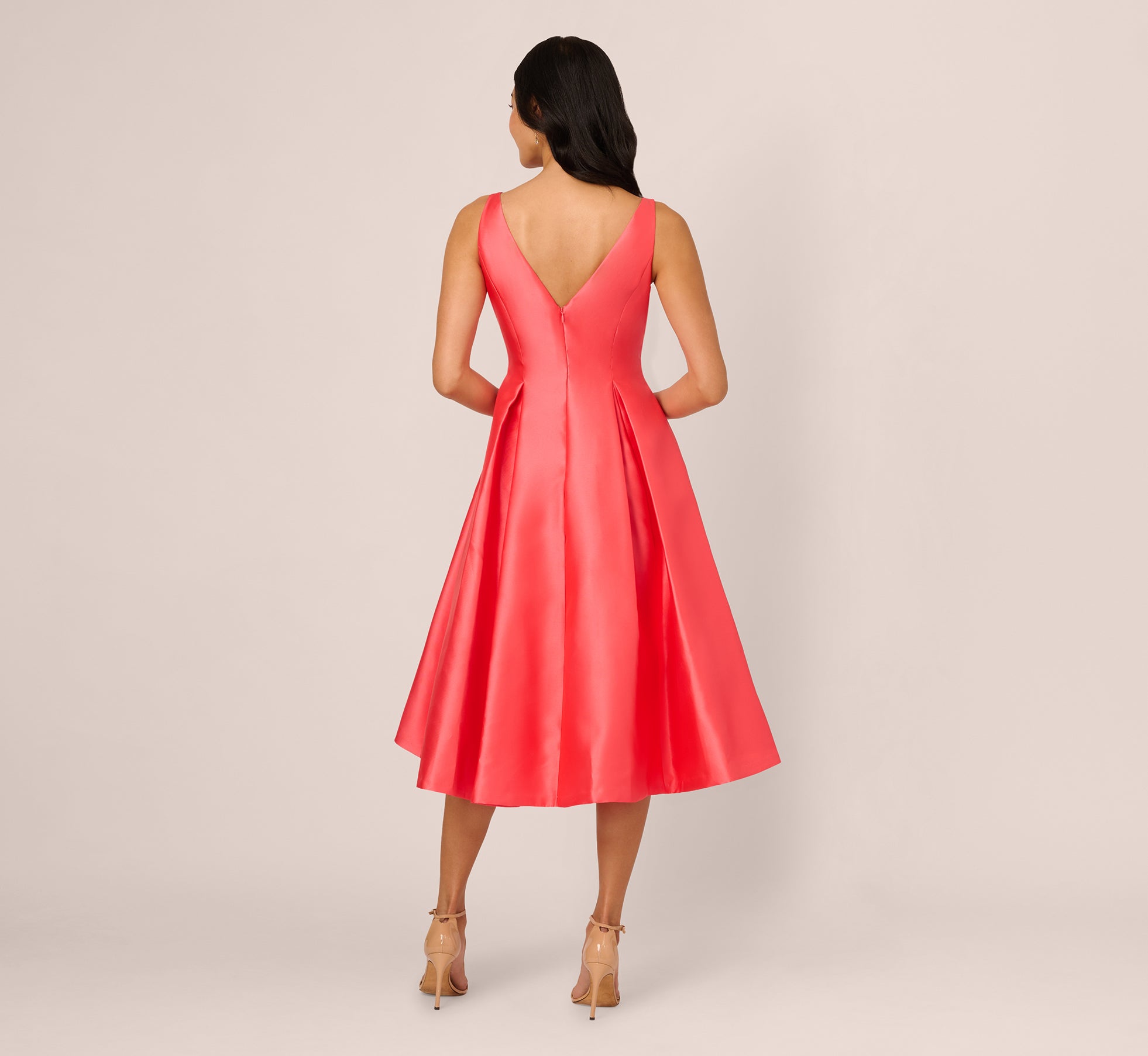 Elegant Sleeveless Mikado Fit & Flare Midi Dress with V Back in Desert Flower - Perfect for Summer Weddings, Garden Parties & Cocktail Events