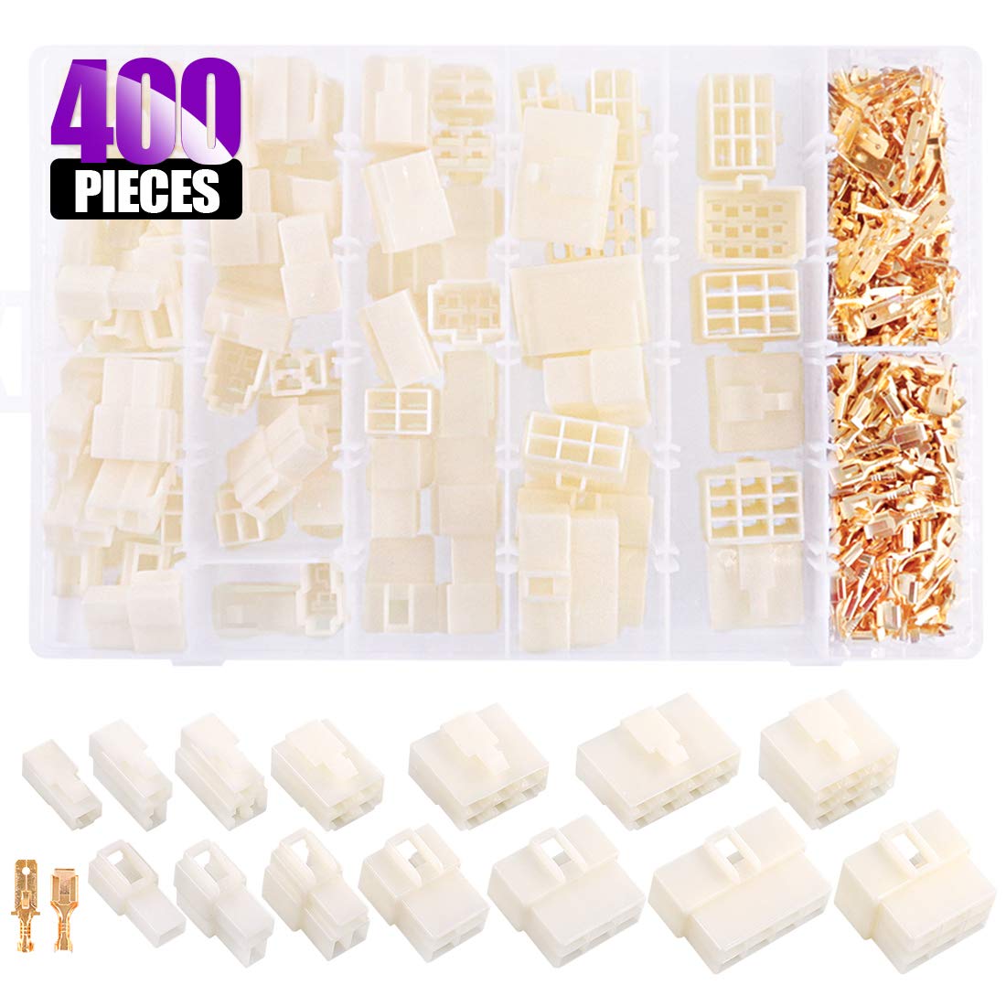 Swpeet 700Pcs & 400Pcs 6.3MM Automotive Electrical Wire Connectors Kit - Waterproof Car Wire Terminals for DIY Auto Repair, Truck, Boat Wiring Projects