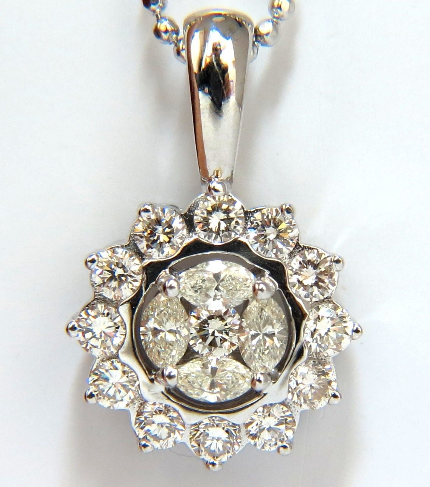 1.00 Carat Natural Marquise Diamond Cluster Halo Pendant Necklace with Ball Chain - Elegant Jewelry for Weddings, Anniversaries & Special Occasions