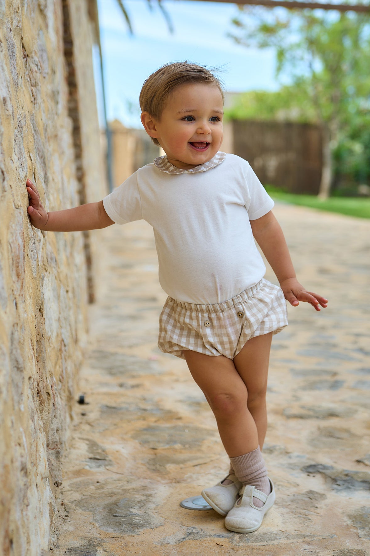Caspian Beige Gingham Baby Jam Pants & Bodysuit Set - Soft Cotton Outfit for Newborns & Toddlers - Perfect for Playtime, Photo Shoots & Everyday Wear