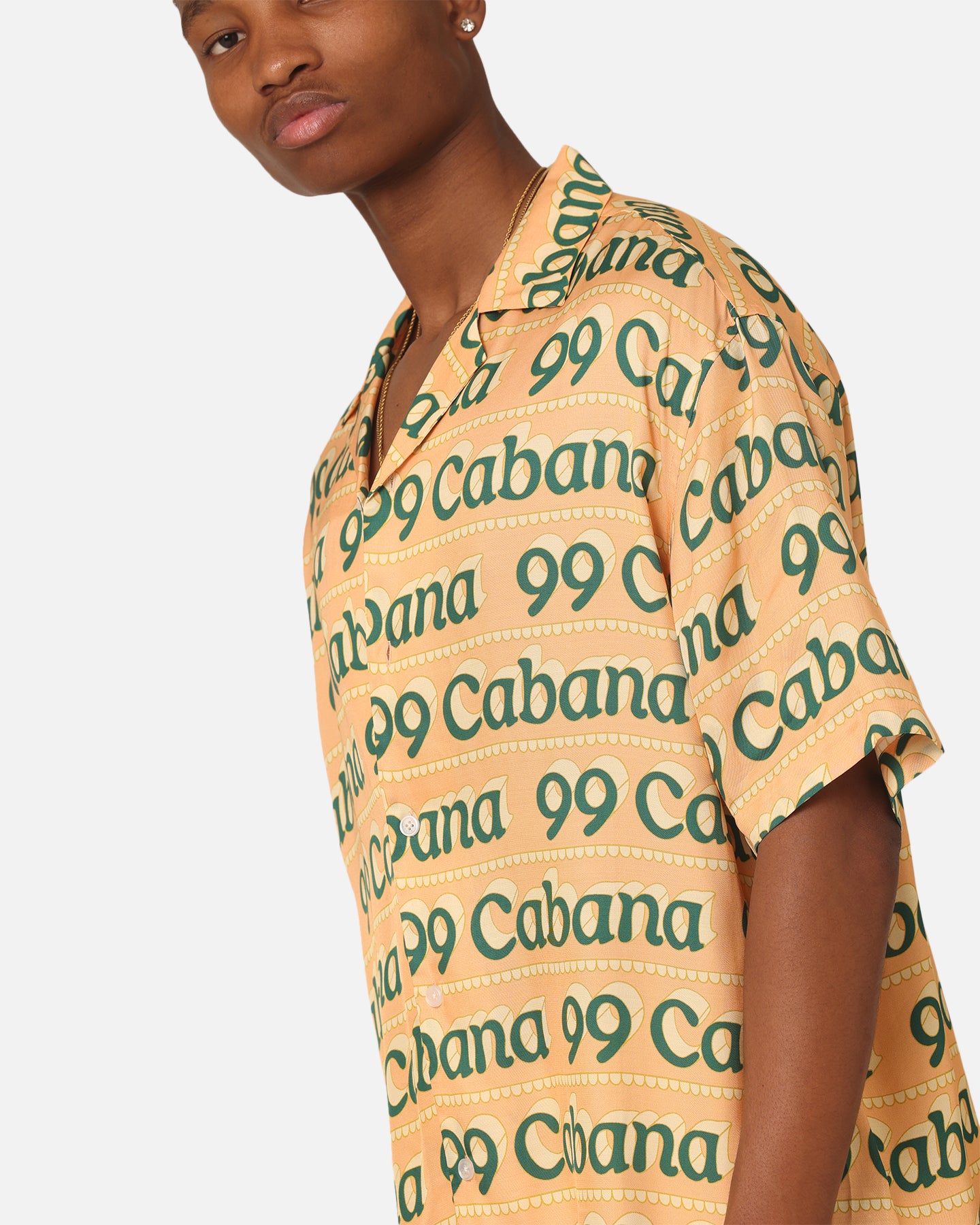 99 Cabana Logo Short Sleeve Button Up Shirt for Men - Breathable Casual Hawaiian Shirt in Yellow & Green - Perfect for Beach Vacation, Summer Party and Tropical Getaways