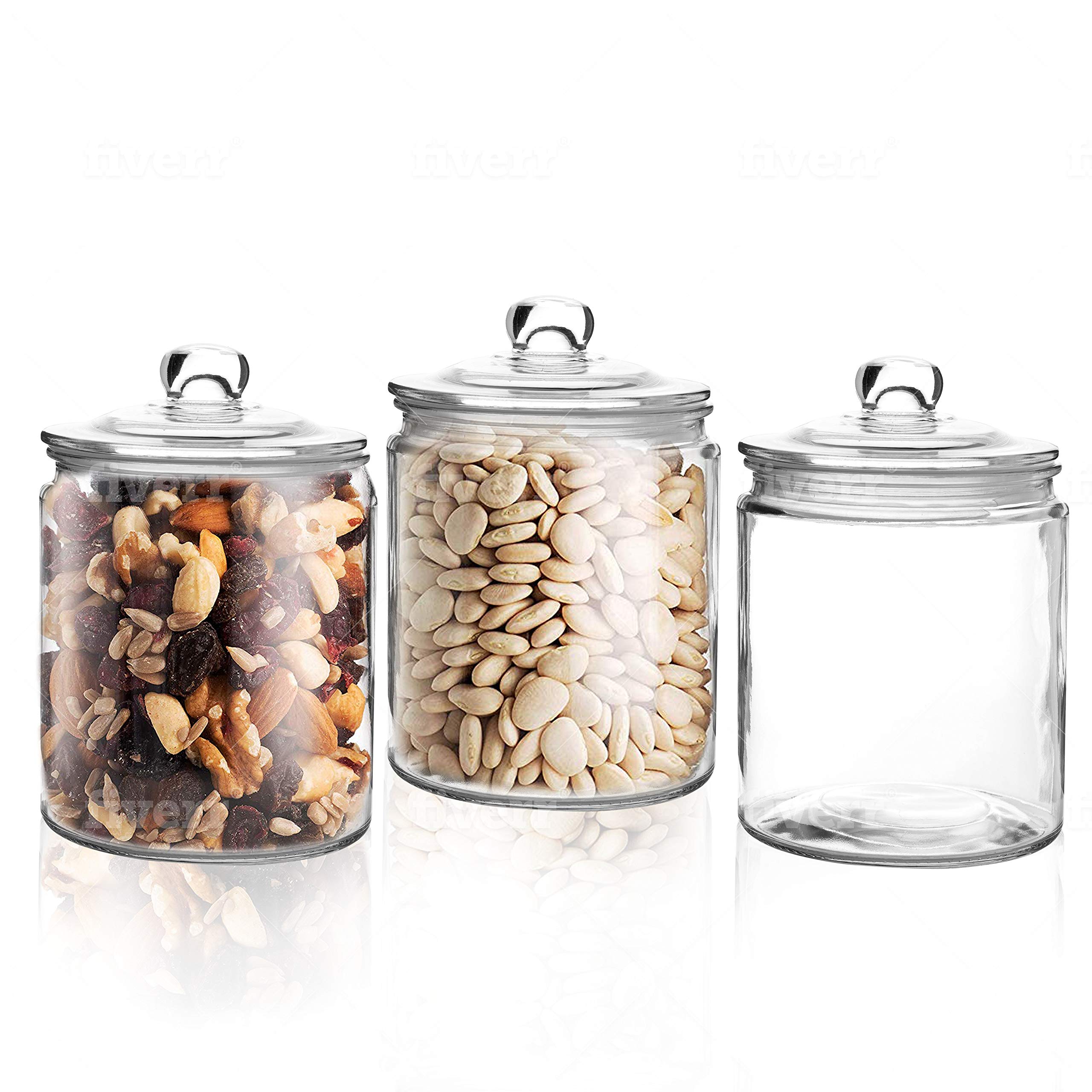 3-Piece 1 Liter Glass Jar Set with Airtight Lids | Food Storage Containers for Pasta, Coffee, Candy, Dog Treats & Snacks | Kitchen & Pantry Organization Canisters (34 oz) | Perfect for Meal Prep, Baking & Home Storage