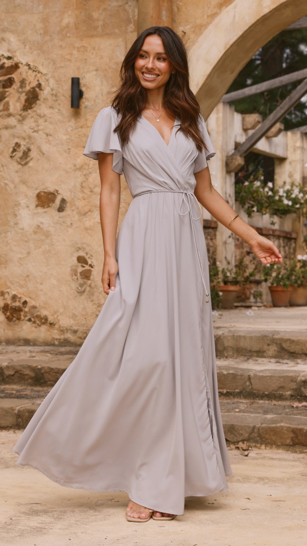 Charlize Maxi Dress for Women - Light Grey Flowy Long Dress for Summer, Beach, and Casual Wear