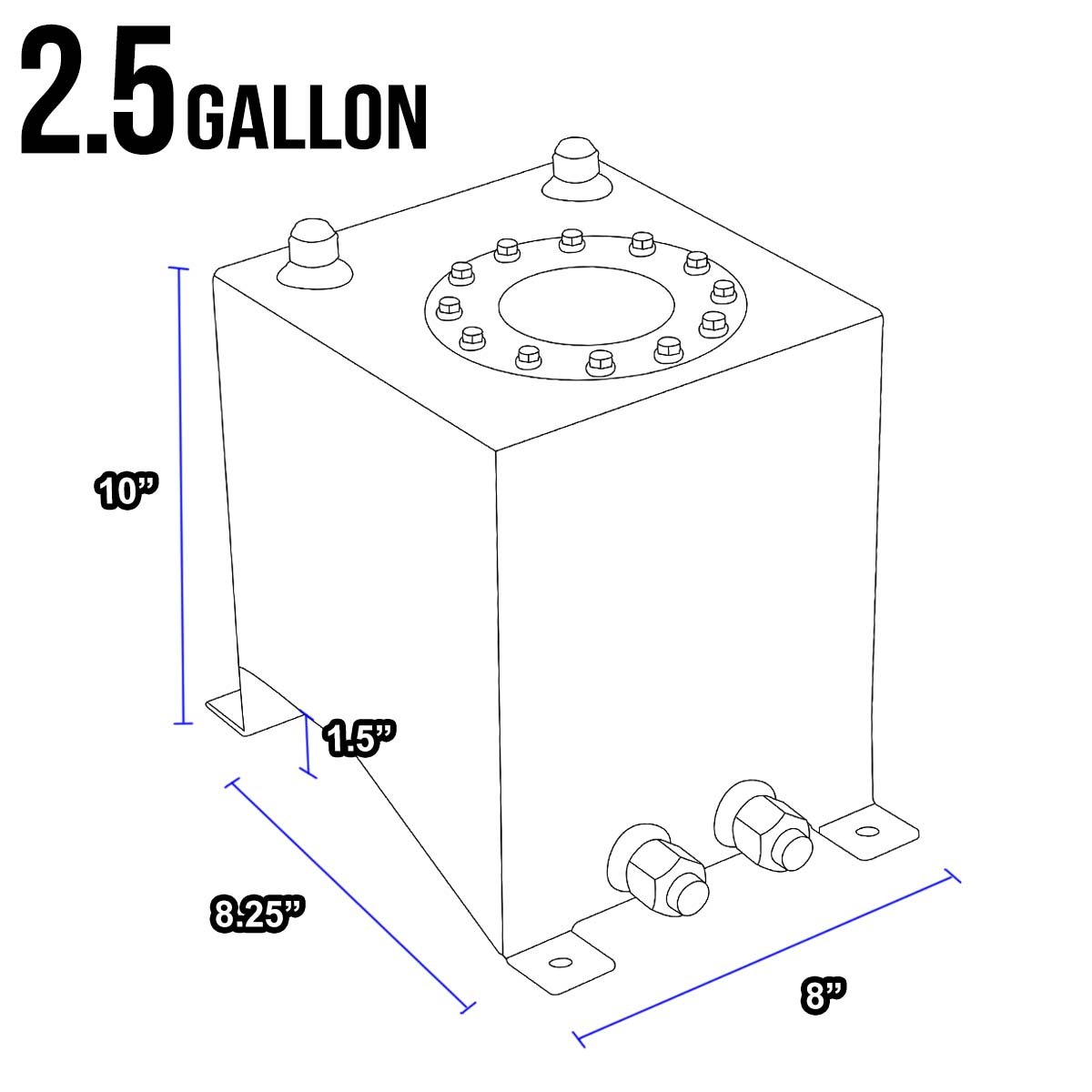 DNA MOTORING 2.5 Gallon Aluminum Fuel Cell Gas Tank - Top Feed Design 8