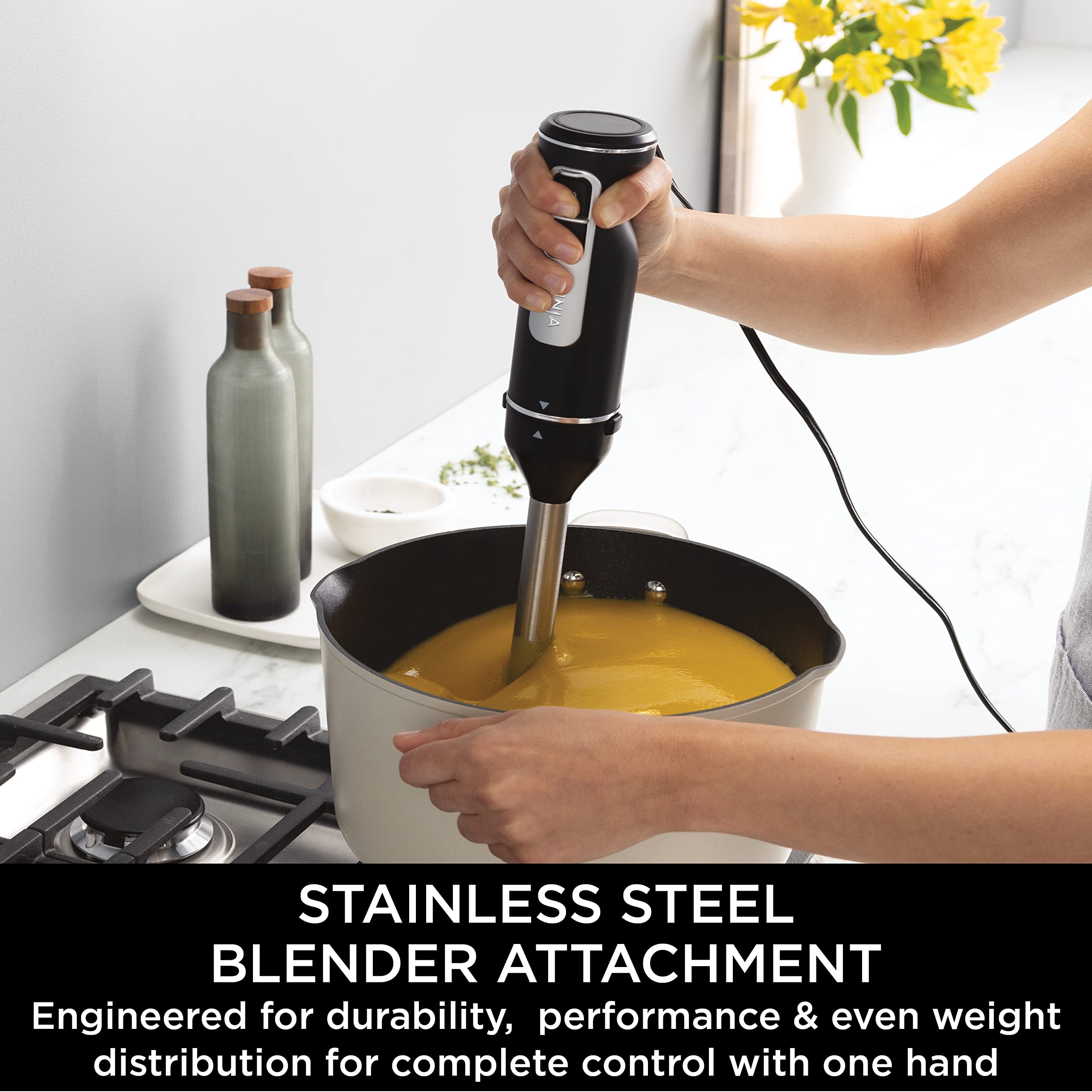 Ninja Foodi 2-in-1 Hand Blender & Mixer - 850W Immersion Blender with Food Processor, 5 Mixing Speeds & 2 Blending Speeds - Includes 2 Attachments & 1.5m Cord (Black) - Perfect for Smoothies, Soups, Baking & Meal Prep