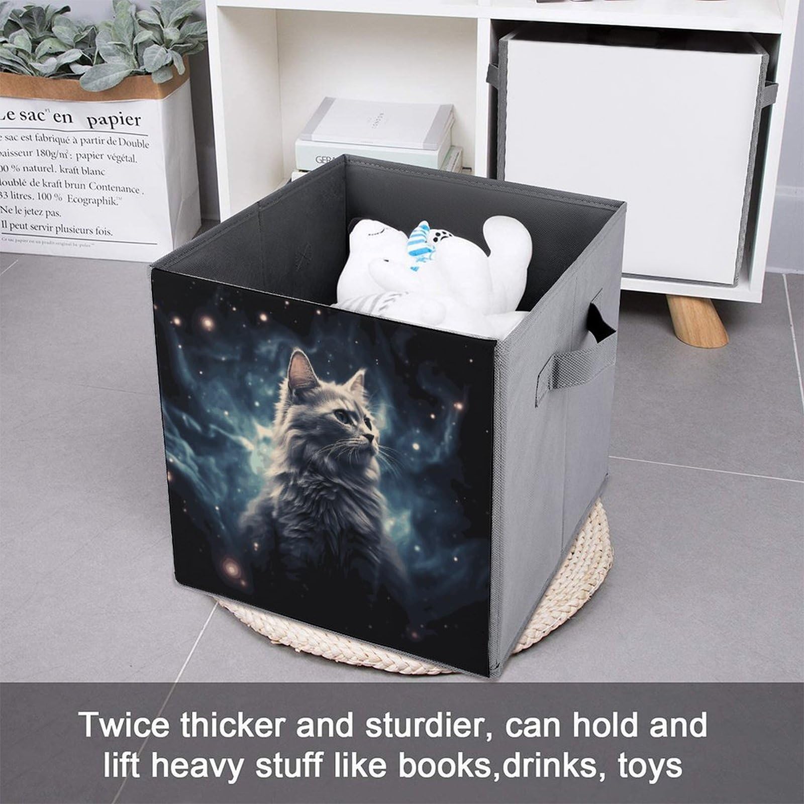 Cat in Nebula Printed Storage Baskets & Bins - Organize Clothes, Toys & Home Decor | Perfect for Bedroom, Closet & Kids Room Organization