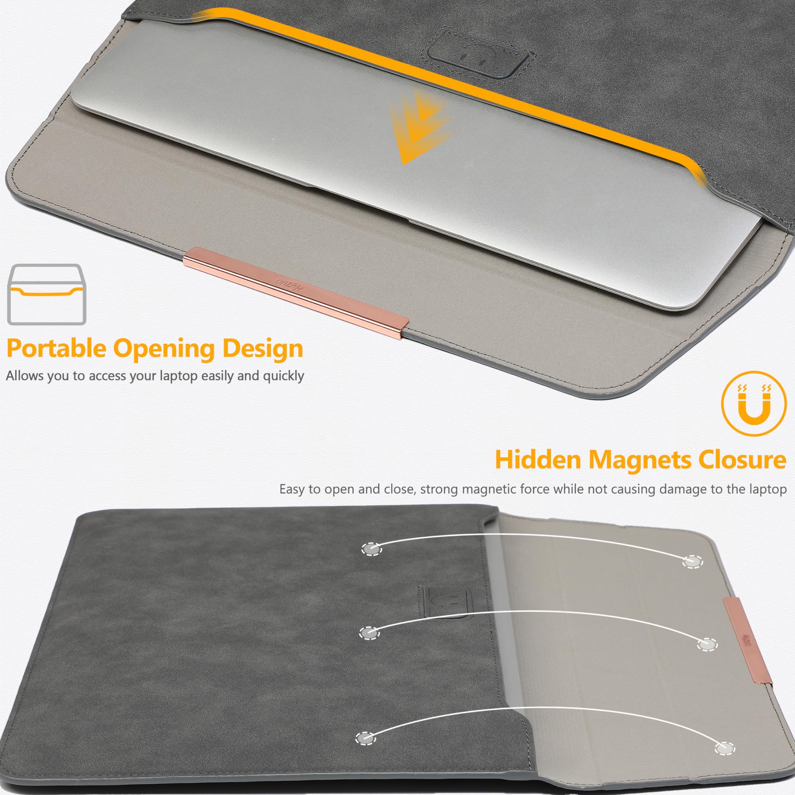 HYZUO 13 Inch Laptop Sleeve with Stand - Compatible with MacBook Air 13 M3/M2/M1 (2024-2018), MacBook Pro 13 M2/M1 (2024-2016), 13