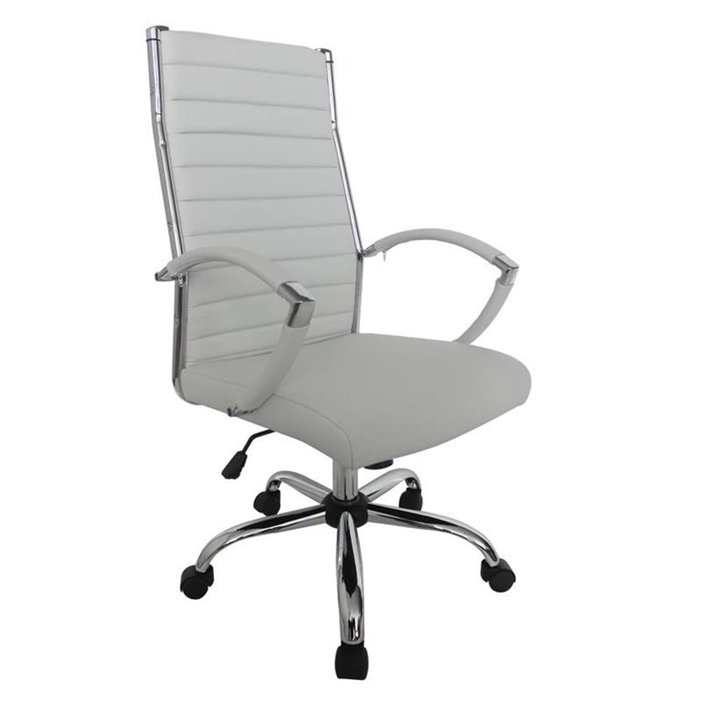 Furniture of America Damse White Faux Leather Large Adjustable Office Chair - Ergonomic Executive Desk Chair for Home & Office Workspace