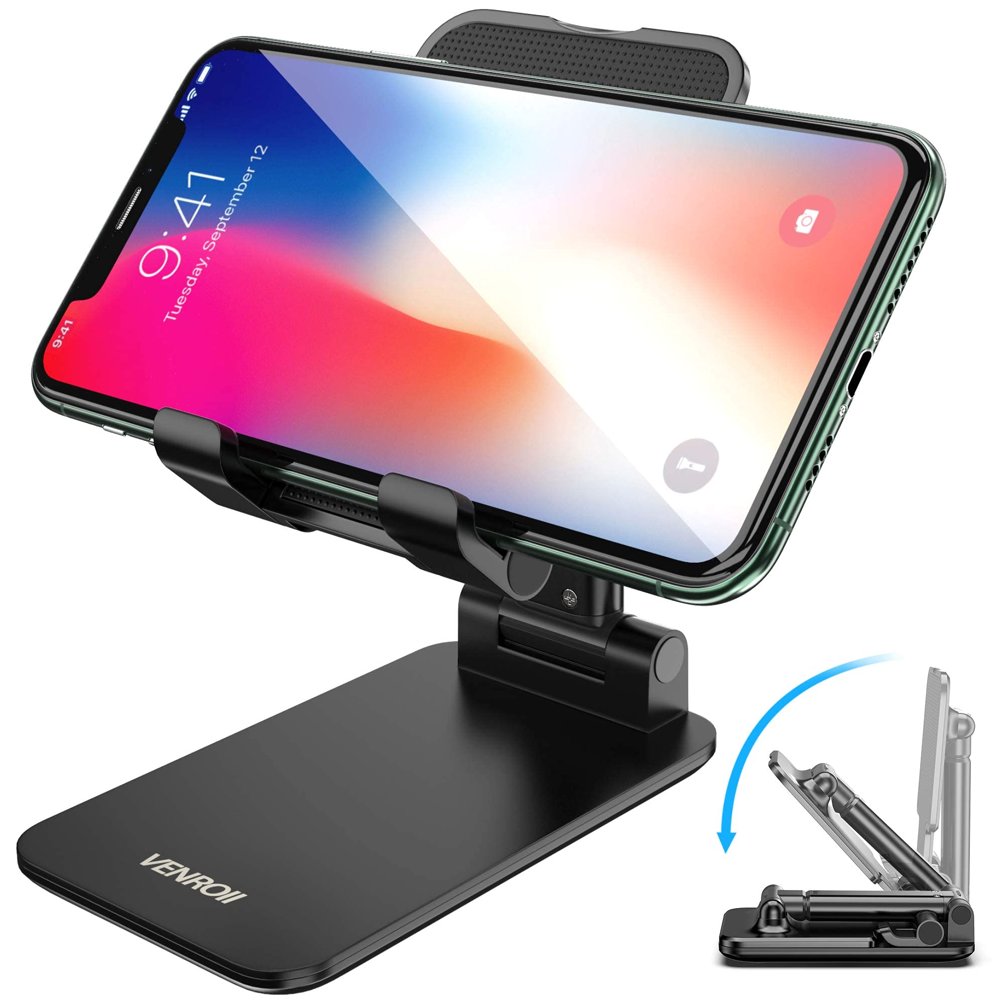 Adjustable Phone Stand for Desk - Foldable Holder Compatible with iPhone & Smartphones - for Work & Watching Videos