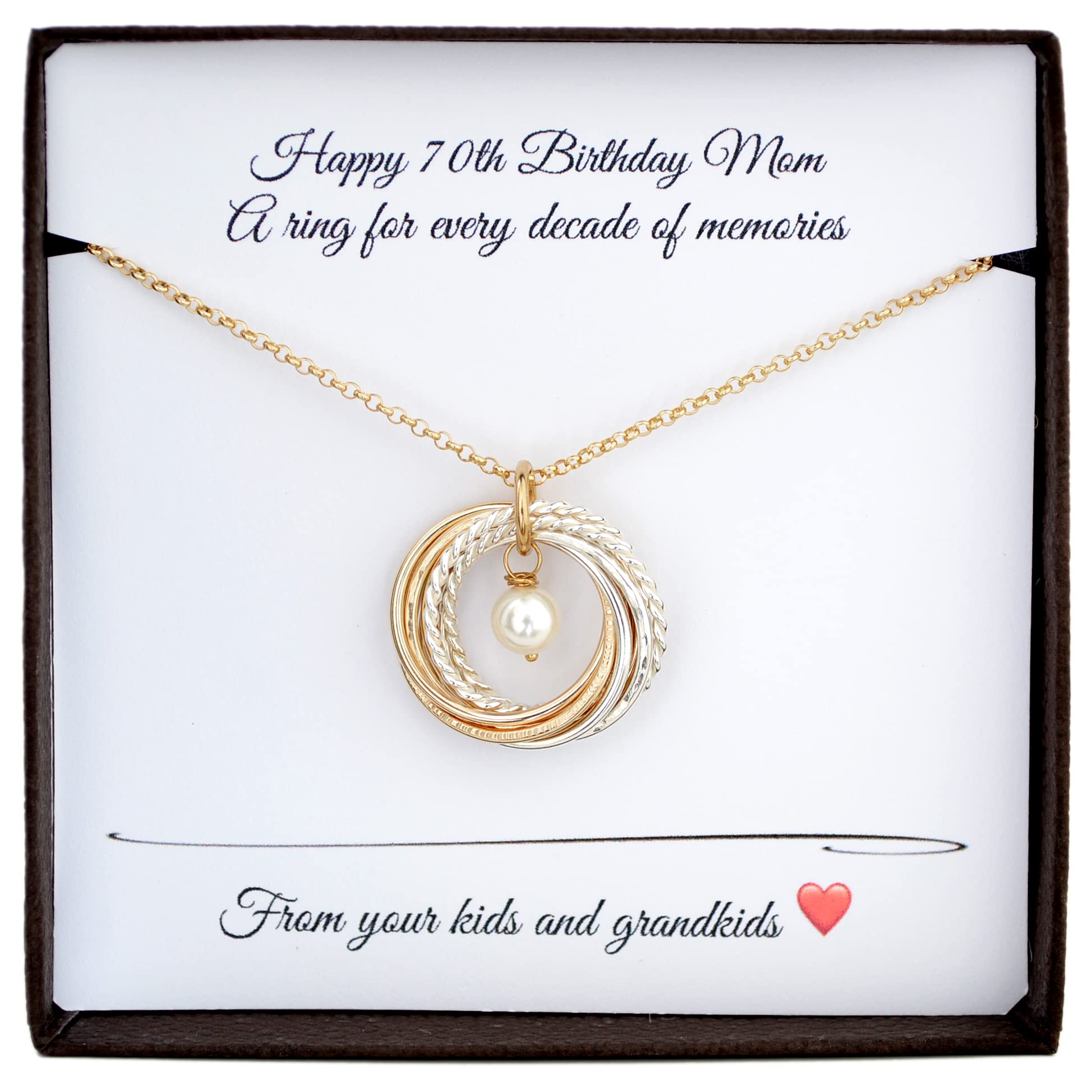 70th Birthday Gifts for Women - Blue Topaz Birthstone Necklace Jewelry with 7 Rings for 7 Decades | Perfect Mother's Day, Anniversary & Milestone Celebration Present