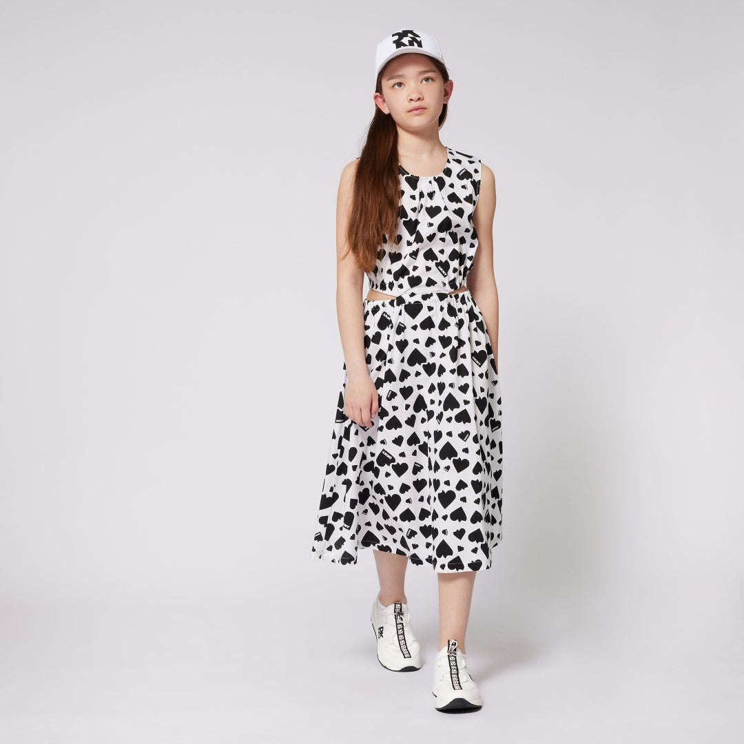DKNY Girls Allover Heart Print Black & White Dress - Cute Casual Outfit for School, Parties & Special Occasions