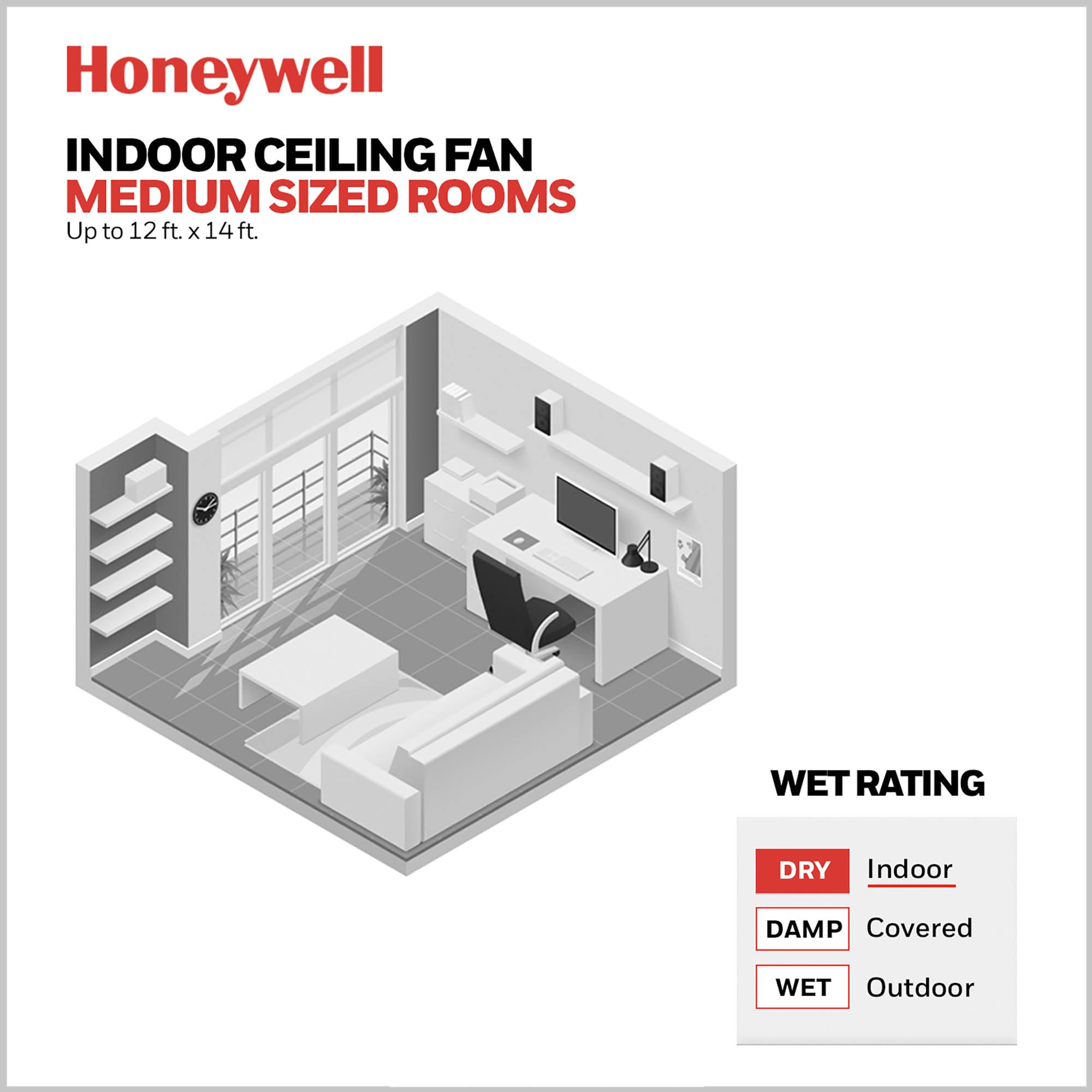 Honeywell Barcadero 44 Inch Modern Ceiling Fan with LED Light - 3 Blades, White Maple & White Finish Options - Bright White (51475-01) - Perfect for Living Room, Bedroom, and Indoor Spaces
