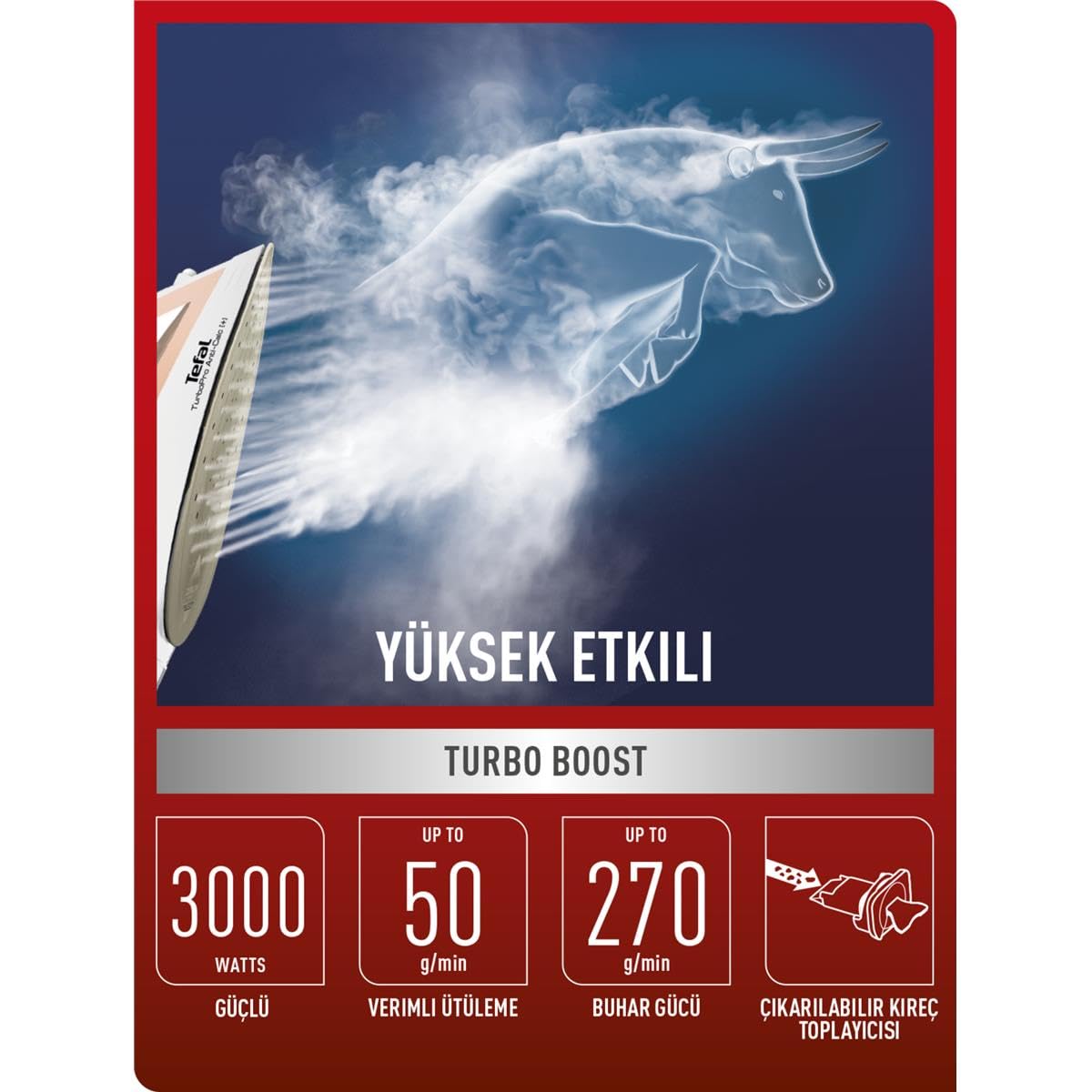 TEFAL TurboPro FV5697E1 3000W Steam Iron with Dry Function - Beige White (FV5697) - Perfect for Home, Office & Travel - Fast Wrinkle Removal for Clothes, Curtains & Fabrics