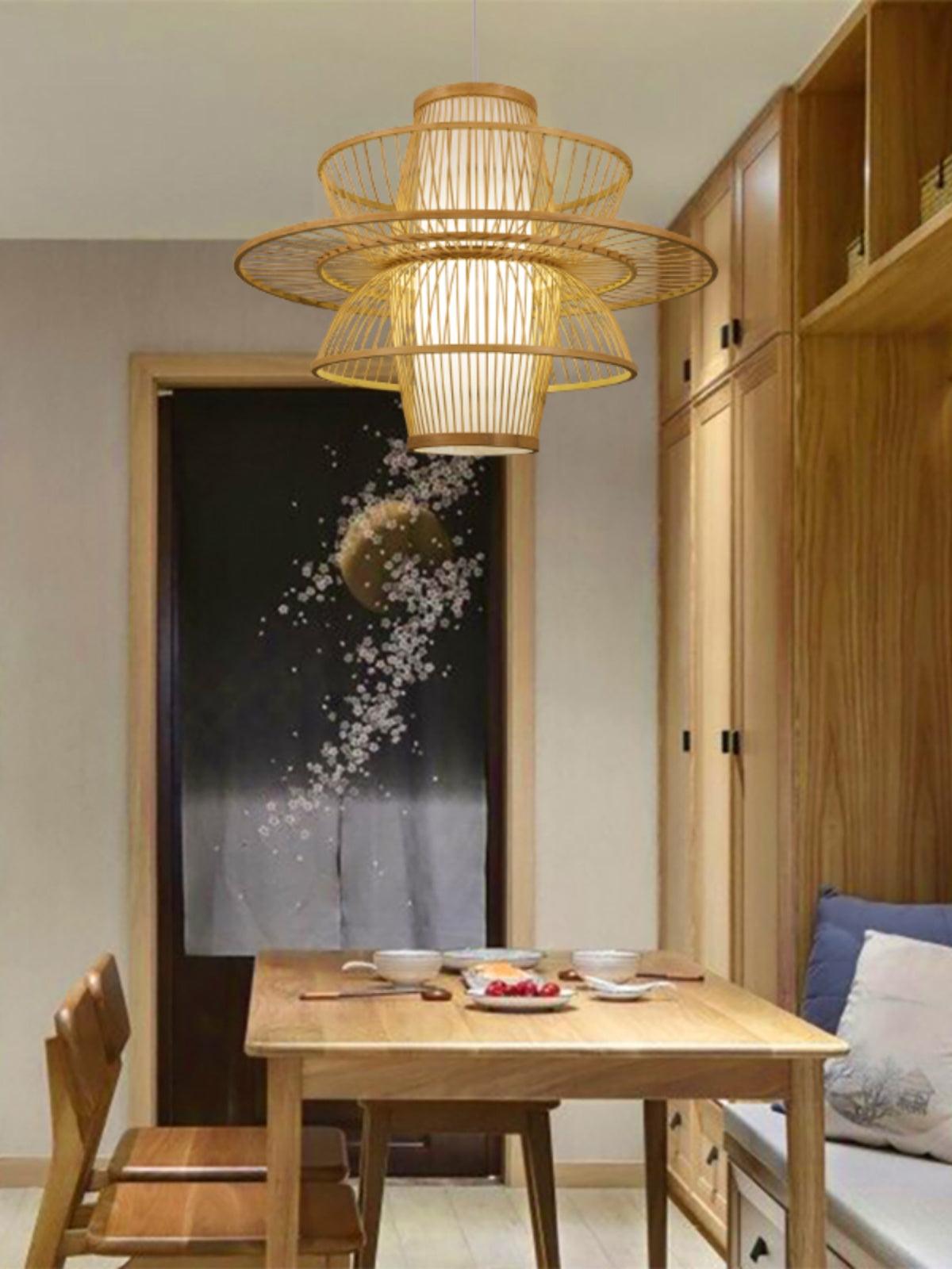 Handmade Sigyn Bamboo Pendant Light - Natural Eco-Friendly Hanging Lamp for Living Room, Bedroom & Dining Room Decoration