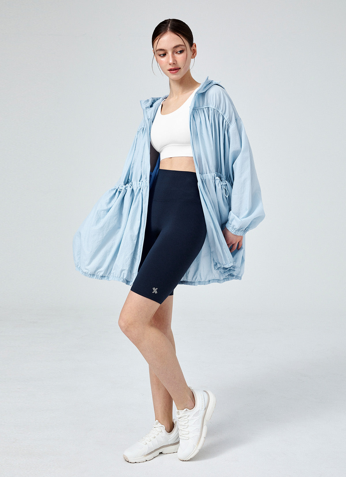 Stylish Airy Balloon Shirring Hood Long Jacket for Women - Trendy Oversized Outerwear for Casual Outings & Streetwear Fashion