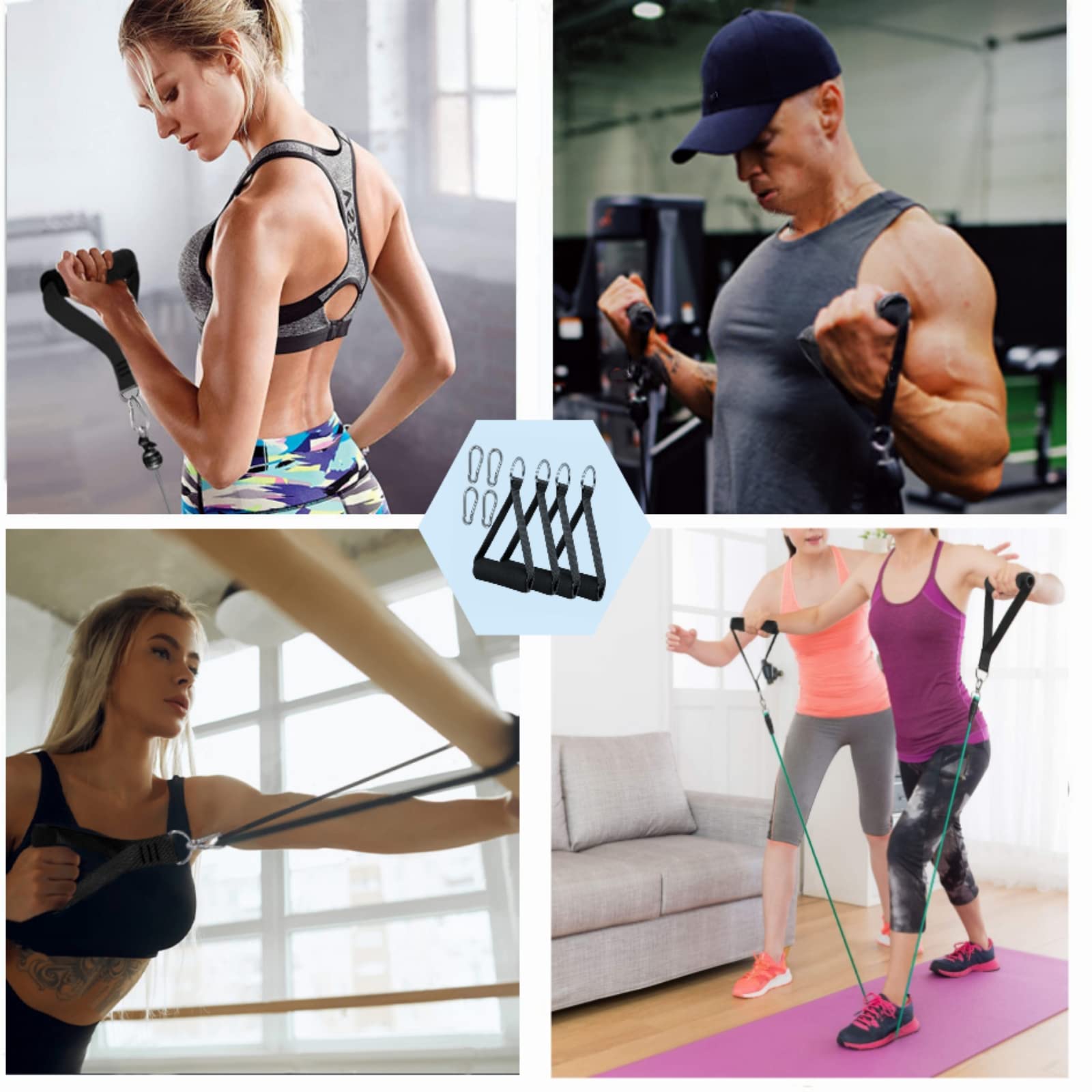 Premium Exercise Pull Handles with Dense Foam Grip - Heavy Duty Resistance Band Handles for Strength Training, Pilates, Yoga & Home Workouts - Perfect for Gym, Fitness Studio & Physical Therapy Rehabilitation