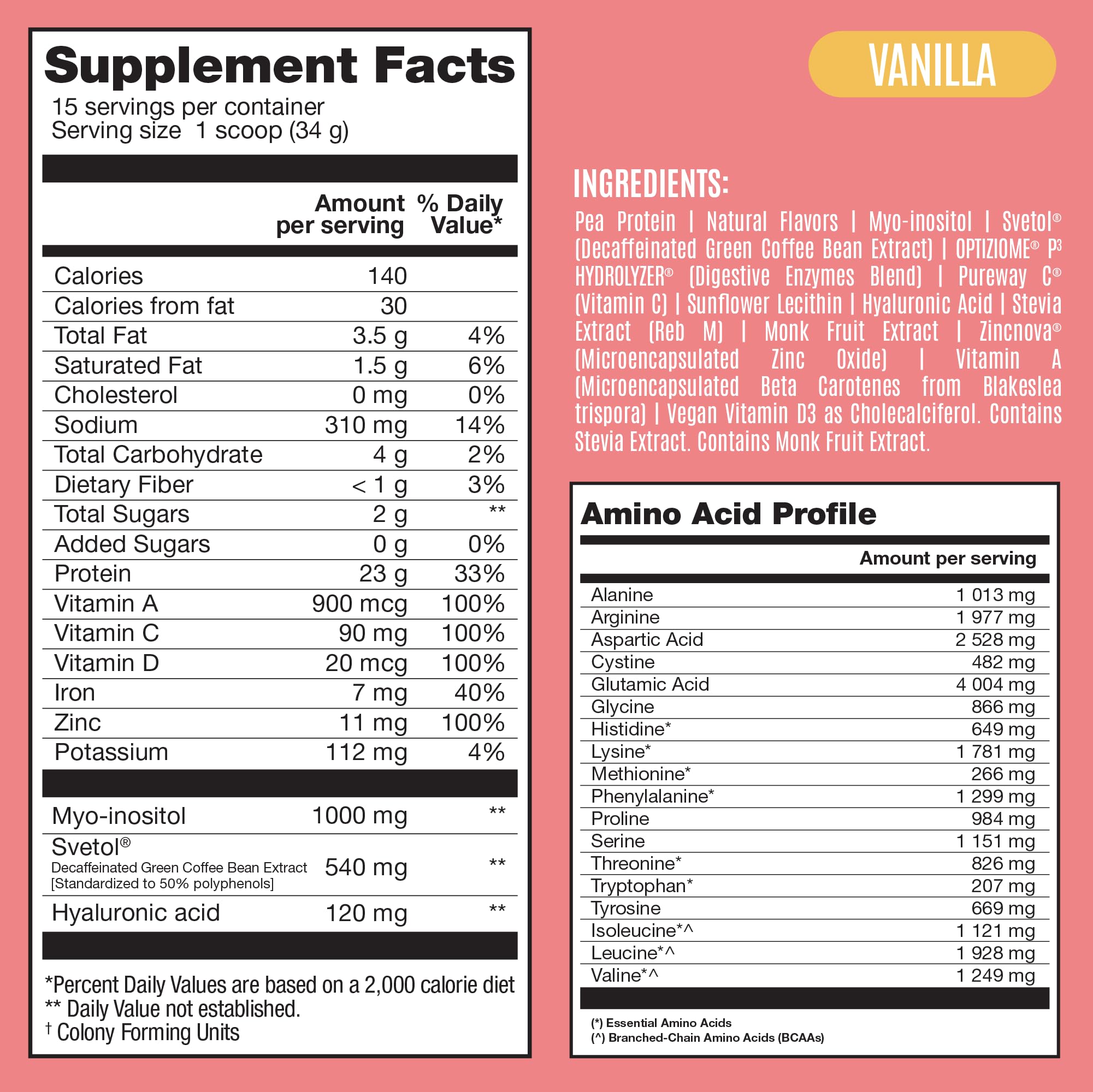 Fitmingo Vegan Protein Powder with Inositol, Collagen Boosters & Hyaluronic Acid | 23g Plant-Based Vanilla Protein, Low Carb, Dairy Free, Gluten Free | Supports Muscle Recovery & Healthy Skin - Perfect for Smoothies, Baking & Post-Workout Nutrition