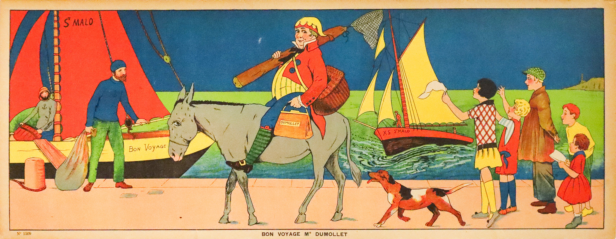 Vintage 1930s French Art Deco Travel Poster - Bon Voyage Mr Dumollet, Horizontal Wall Art for Home & Office Decor | Perfect for Living Room, Bedroom or Travel-Themed Spaces