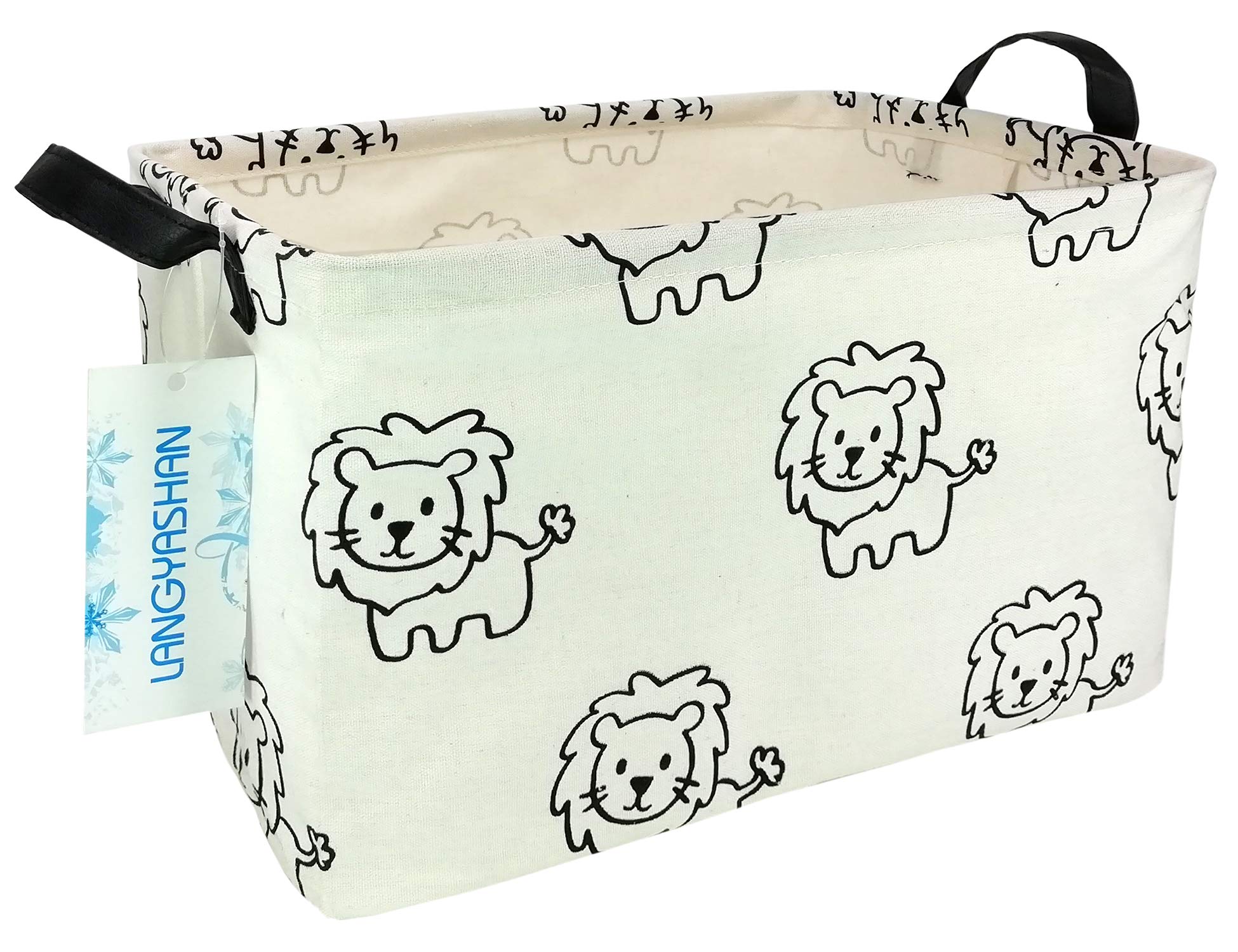 Collapsible Rectangular Storage Bin with Handles - Foldable Canvas Fabric Organizer Basket for Home, Kitchen, Toys & Office (Lion Pattern) - Perfect for Kids' Room, Closet Shelves & Toy Organization