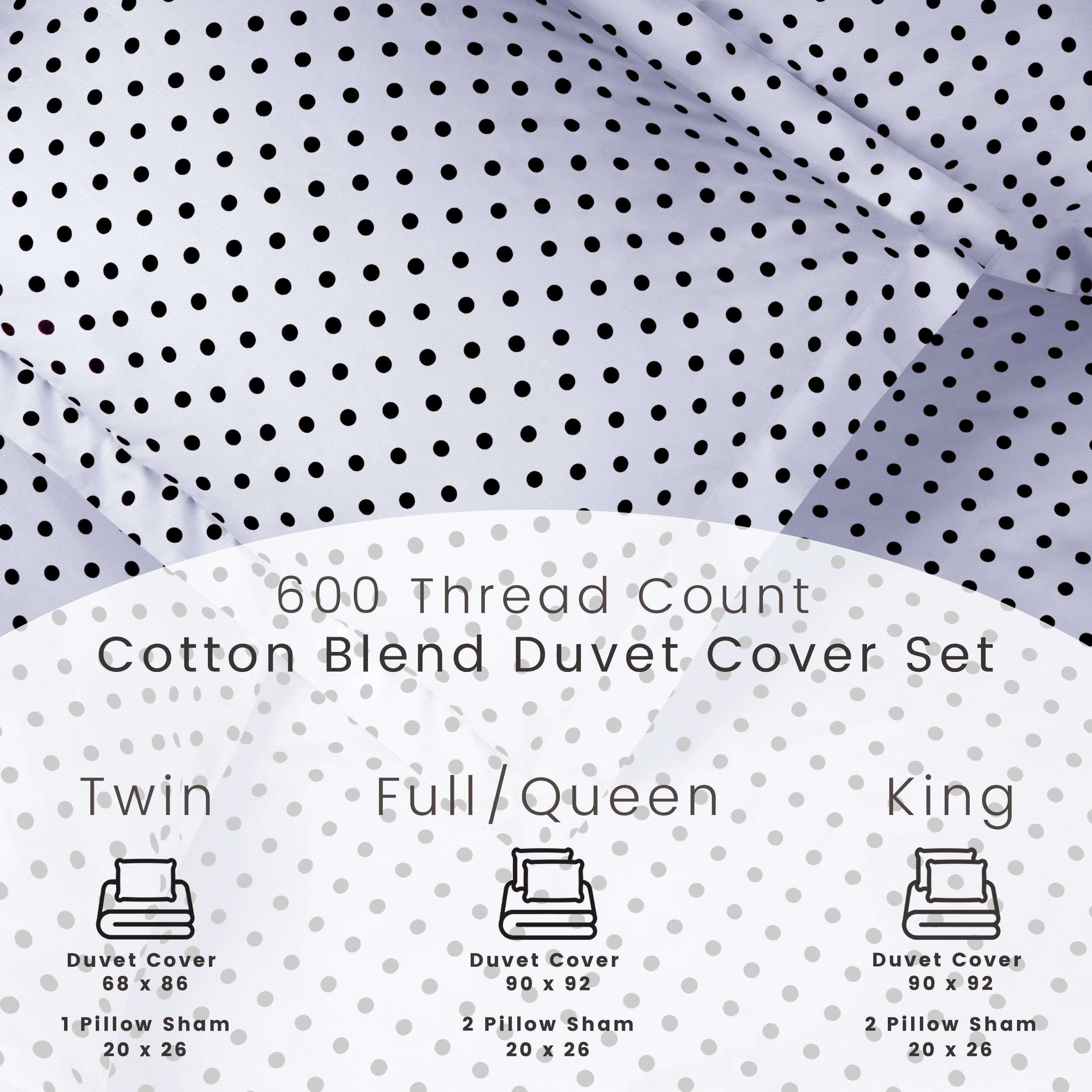 Premium 600 Thread Count Cotton Blend Polka Dot Duvet Cover Set - Soft & Breathable Bedding for Cozy Nights - Perfect for Master Bedroom, Guest Room & Dorm Decor