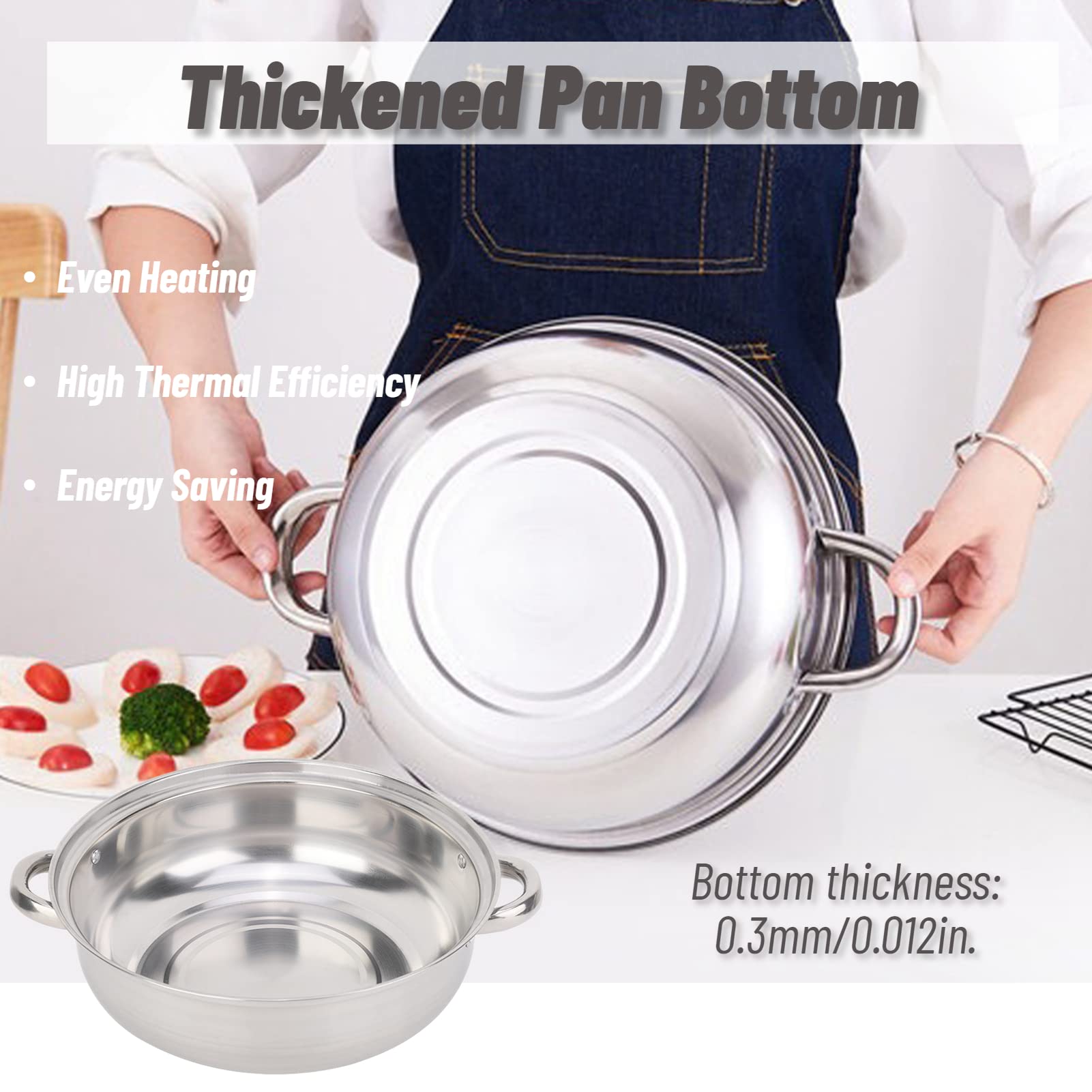 2-Layer Stainless Steel Steamer Pot Cooker with Tempered Glass Lid - Double Boiler for Cooking, Steaming & Melting - Compatible with Gas, Induction, Oven & Grill Stove - Perfect for Home Kitchen, Restaurant & Outdoor Cooking