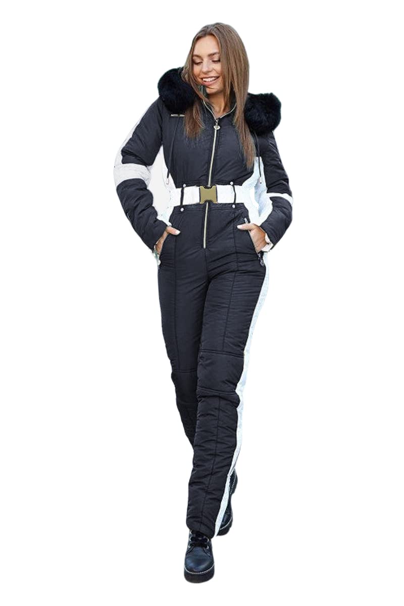 Yousify Women's Winter Ski Jumpsuit - Waterproof Snowsuit with Removable Fur Collar for Outdoor Sports & Snowboarding | Warm Onesie for Skiing, Snowmobiling & Winter Adventures