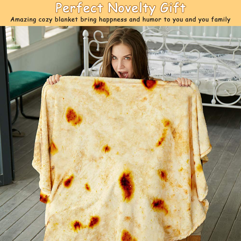 SeaRoomy Giant Tortilla Wrap Blanket - 60 Inch Round Soft Burritos Tortilla Throw for Adults & Kids | Cozy Yellow Blanket for Movie Nights, Camping & Gifts