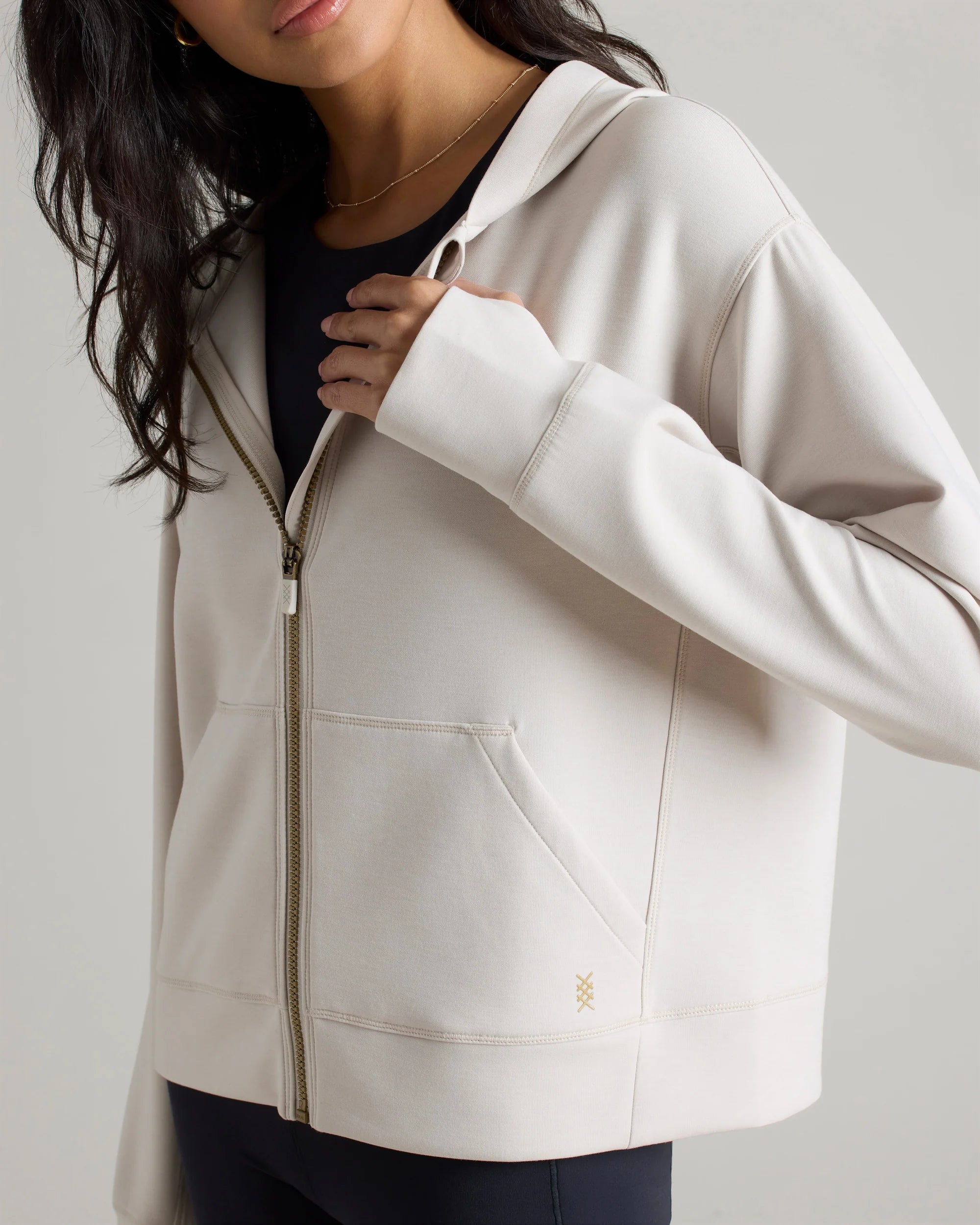 Rhone Women's Dreamglow Full Zip Hoodie - Soft Fleece Pullover with Pockets for Running, Yoga & Lounge Wear - Sand Color Athletic Jacket