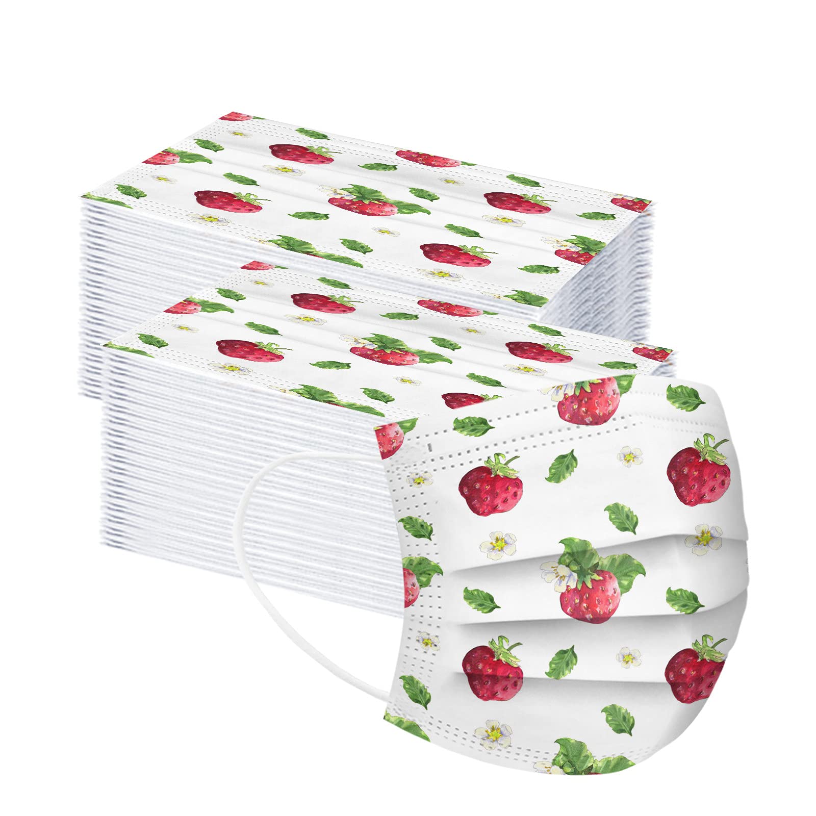 100Pcs Kids Disposable Face Masks - Cute Red Strawberry Print Cartoon Design with Nose Wire & Adjustable Earloop, 3-Ply Breathable Protection for Boys and Girls, Perfect for School, Travel and Holiday Activities