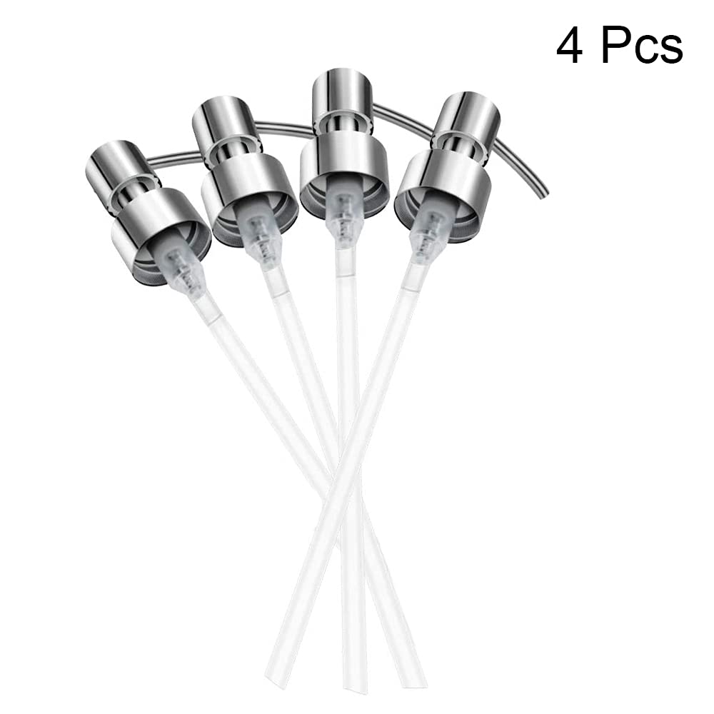 4 Pack Stainless Steel Soap Dispenser Pump Replacement Heads, Liquid Soap & Lotion Dispenser Parts - Perfect for Kitchen, Bathroom, Hotel or Salon Use (28/400)