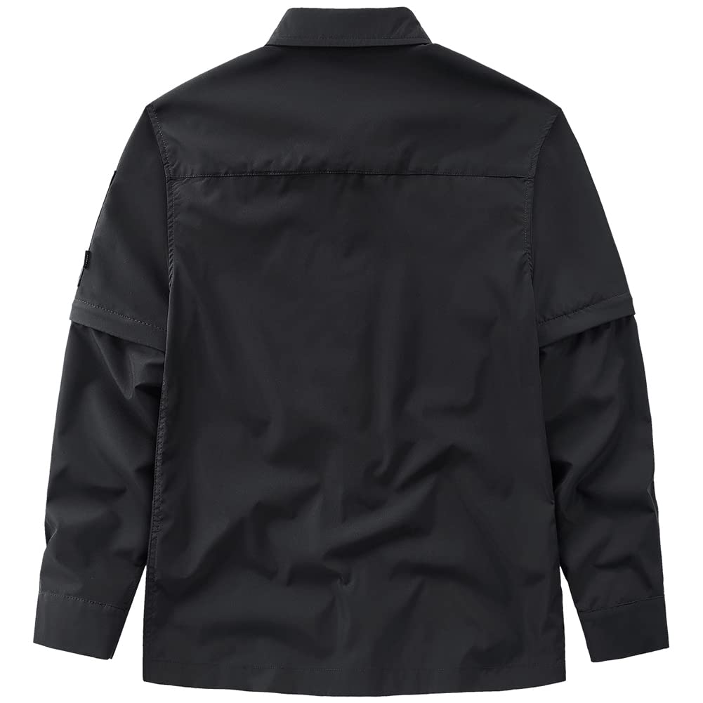 Black Cargo Shirt for Men - Long Sleeve Tactical Shirt with Removable Sleeves | Hip Hop Streetwear & Techwear Style | Perfect for Outdoor Adventures, Urban Fashion & Military Inspired Looks