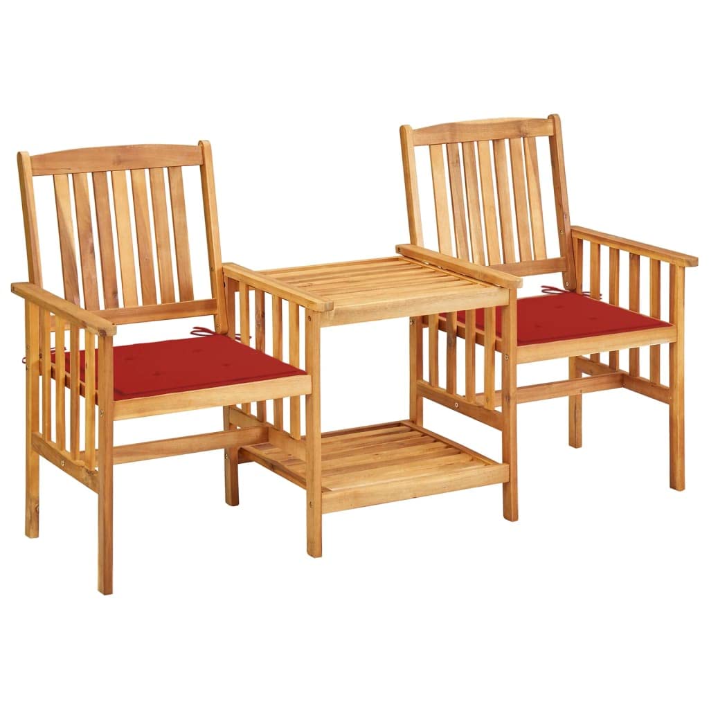 FAMIROSA Acacia Wood Patio Chairs Set with Tea Table & Cushions - 42 lbs - Outdoor Garden Furniture for Backyard, Poolside & Terrace Relaxation