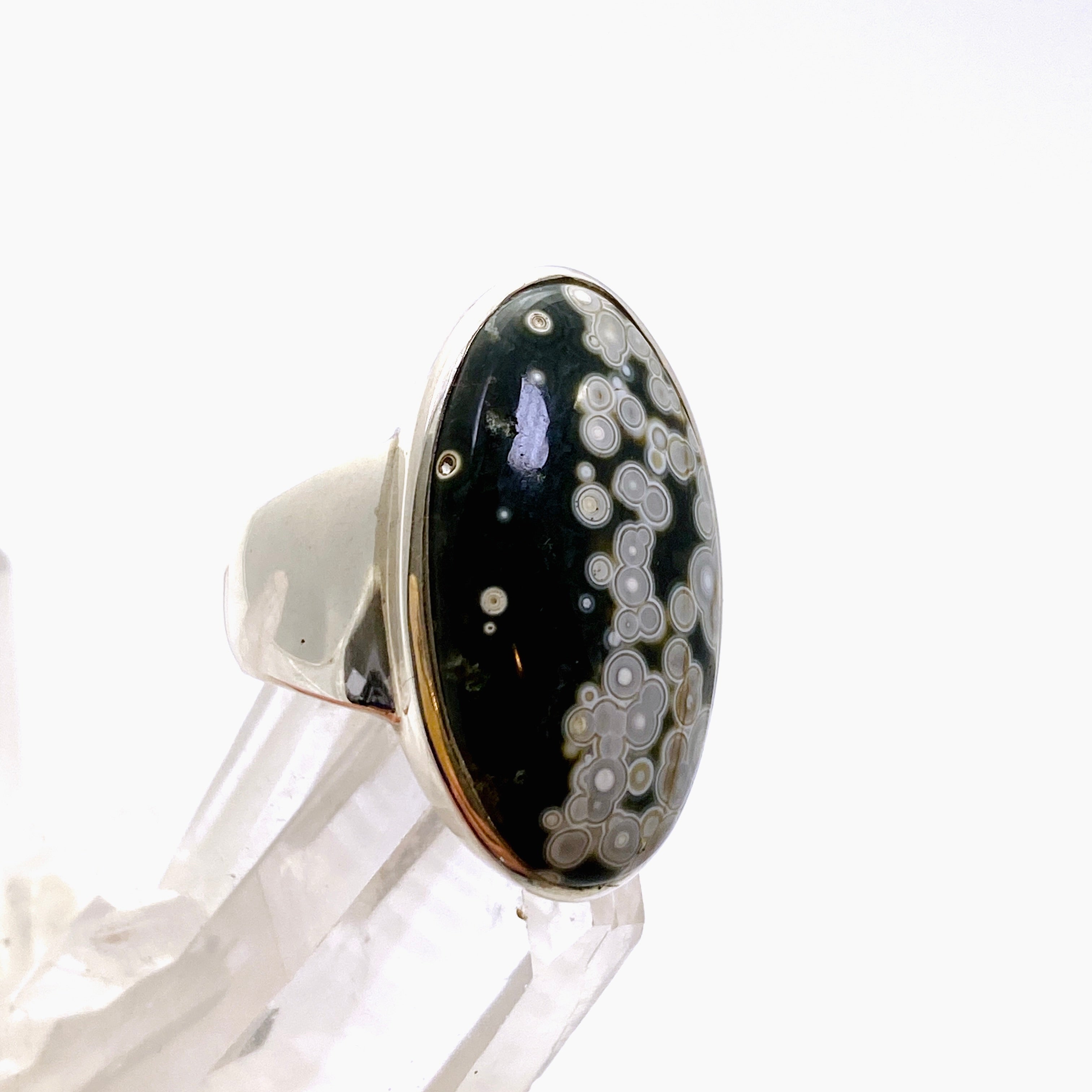 Ocean Jasper Oval Cabochon Ring Size 7.5 - Natural Stone Jewelry for Women, Handmade Sterling Silver Boho Ring - Perfect for Gift, Wedding, or Everyday Wear