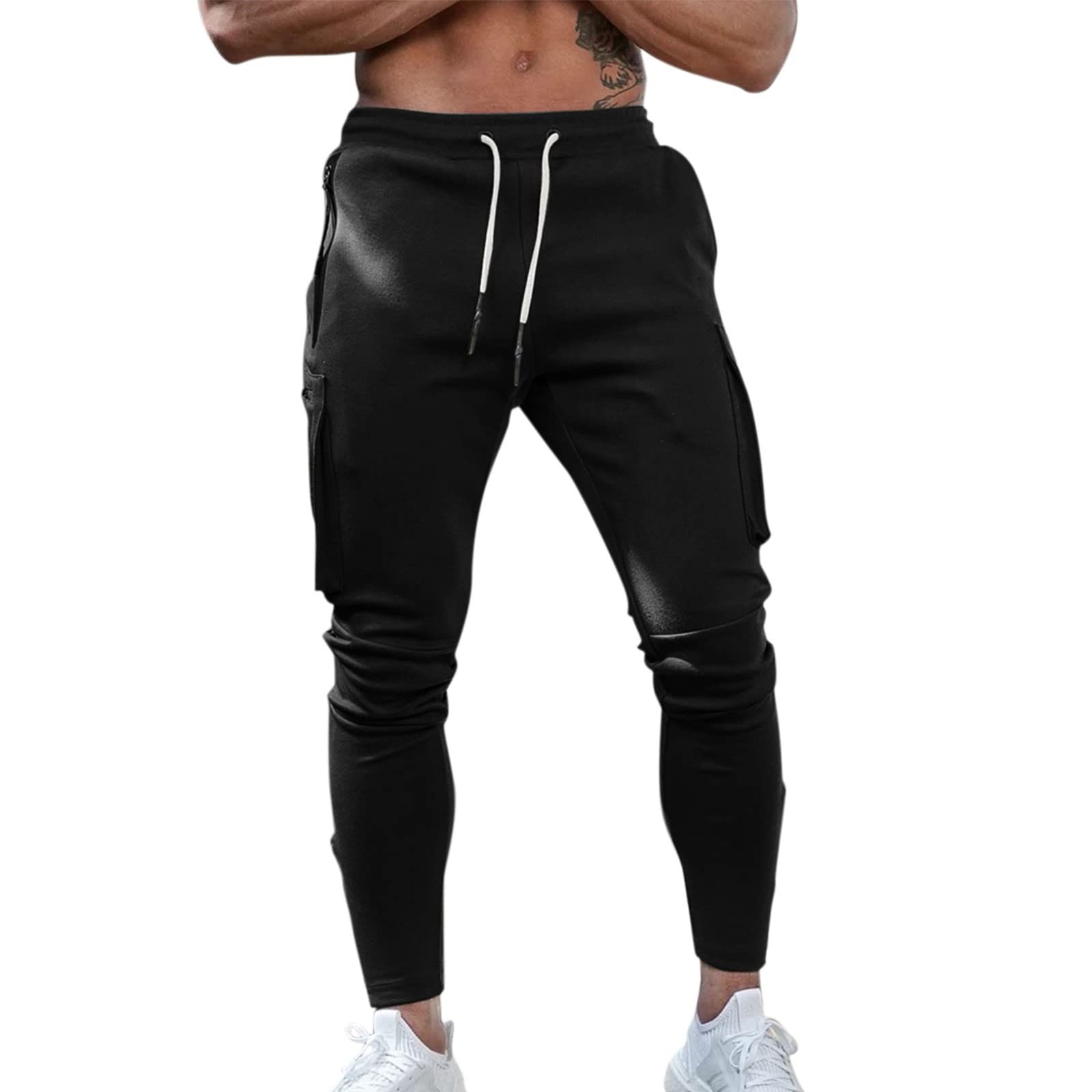 Men's Jogger Pants with Zipper Pockets - Open Bottom Fitness Cargo Pants for Running, Gym & Casual Wear