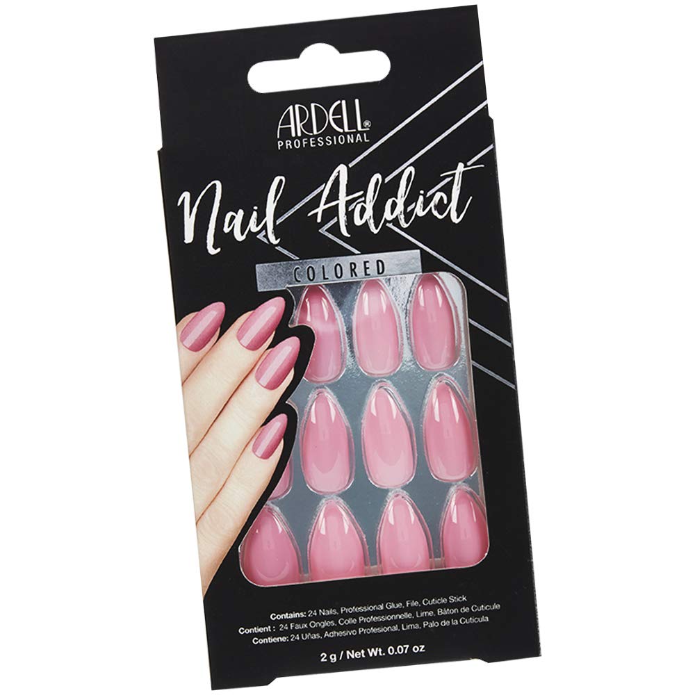 Ardell Nail Addict Artificial Nail Set - Luscious Pink False Nails with Glue, Perfect for Salon Quality Manicures at Home, Parties & Special Occasions