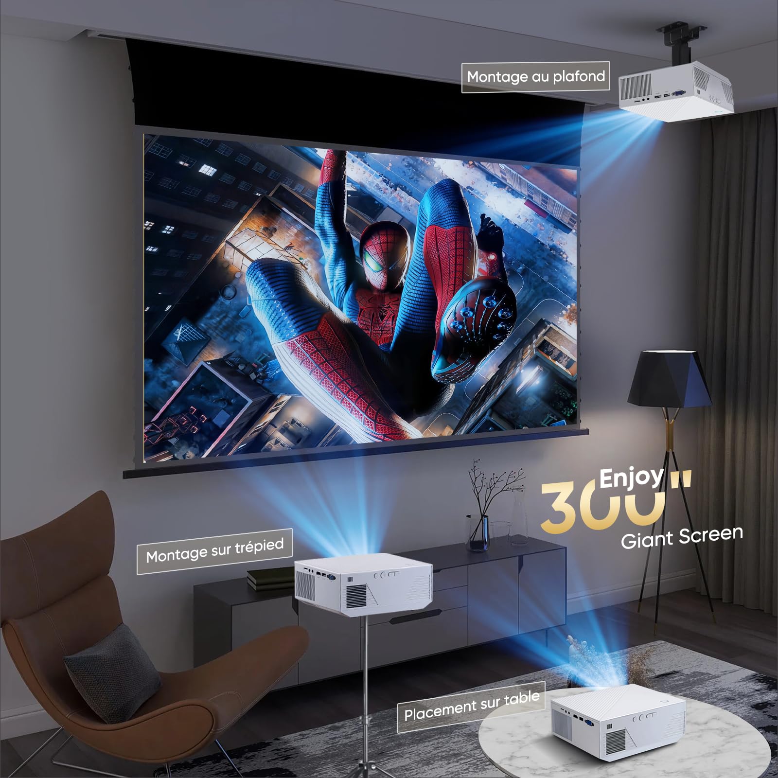 ZDK Mini WiFi Bluetooth Video Projector, Portable 1080P HD Projector with 20000 Lumens, Home Theater Movie Projector Compatible with iOS/Android/PC/PS5/TV Stick/HDMI/USB (White) - Perfect for Movie Nights, Gaming, and Outdoor Entertainment