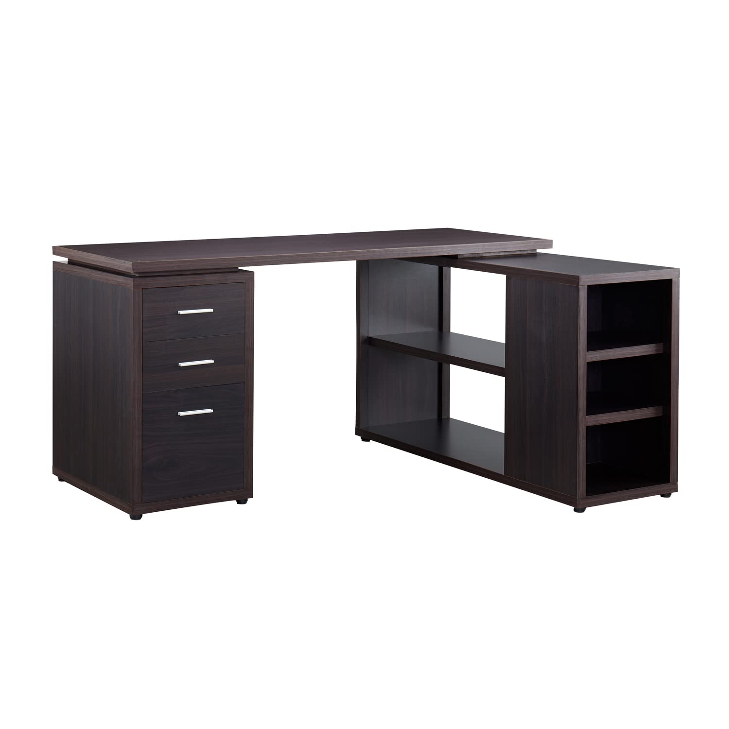Naomi Home Ariel Executive L-Shaped Desk with Drawers - Modern Large Corner Computer Desk with Storage Drawers & Shelves for Home Office - Espresso Finish - Perfect for Remote Work, Gaming Setup & Small Space Home Office