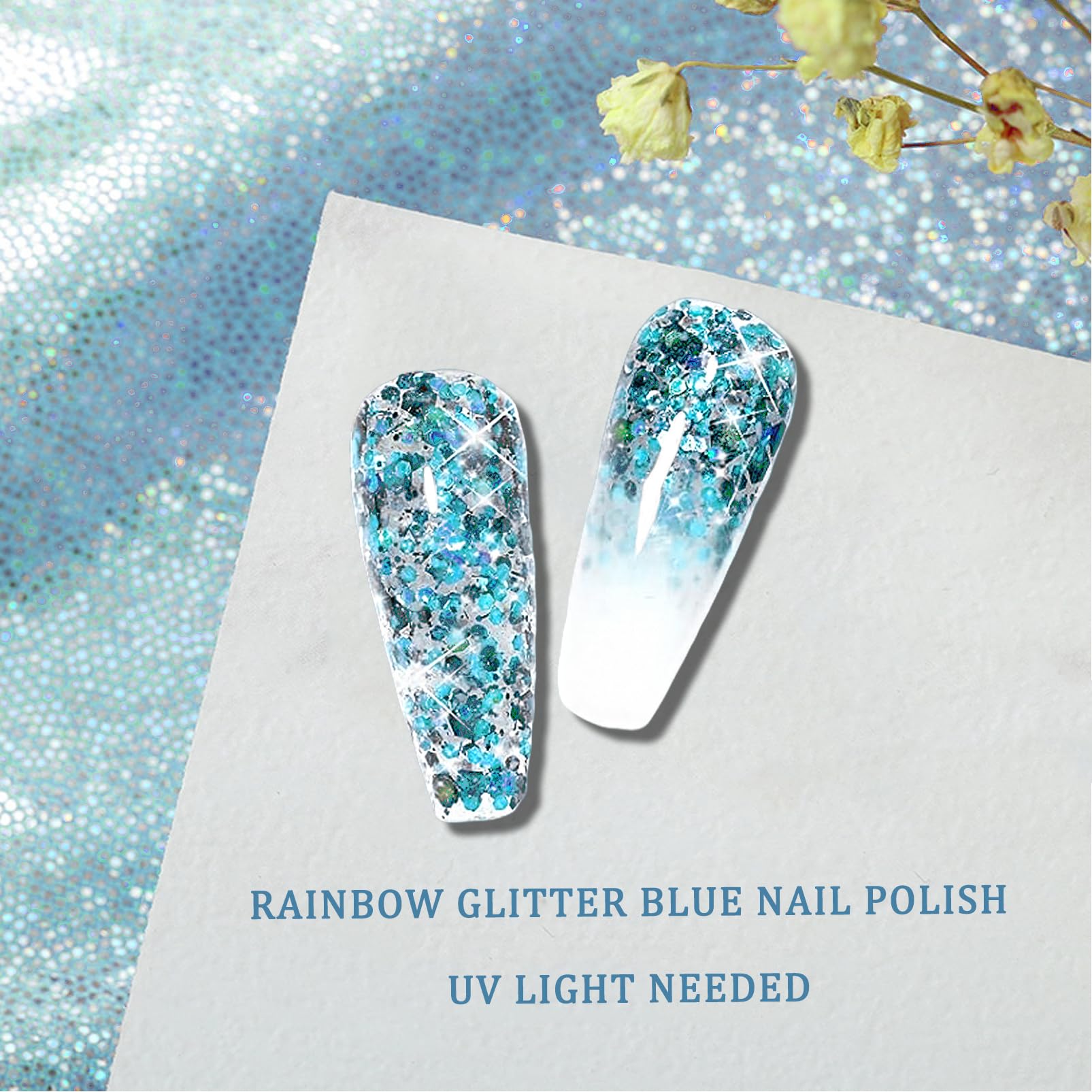 Clear Blue Glitter Gel Polish - Long Lasting Glitter Top Coat for Women & Girls | Confetti Nail Art Polish for Parties, Holidays & Special Occasions