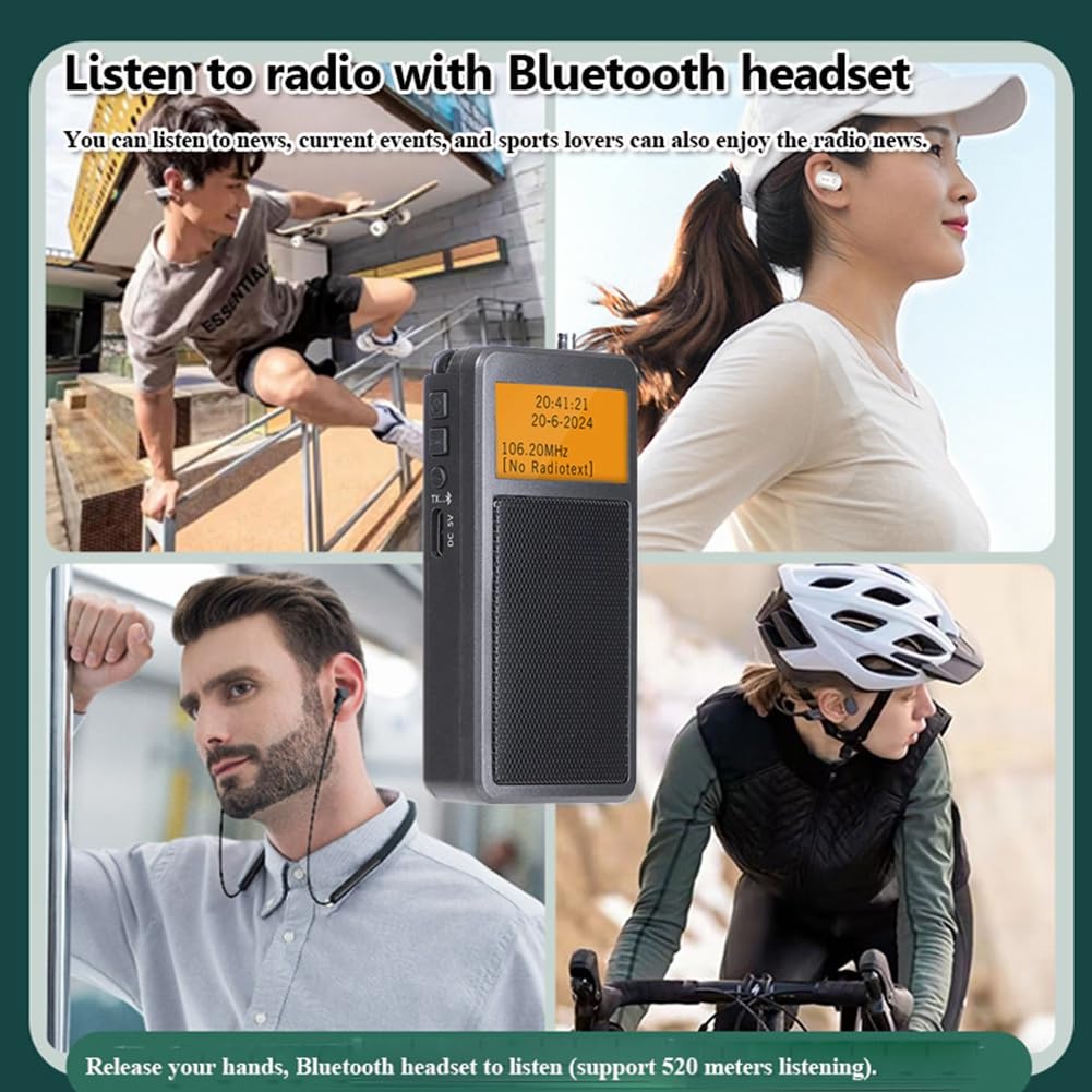 Frsoinor Portable Bluetooth Radio - Mini FM Stereo Wireless Speaker with Alarm Clock, Perfect for Elderly, Outdoor, Travel & Home Use