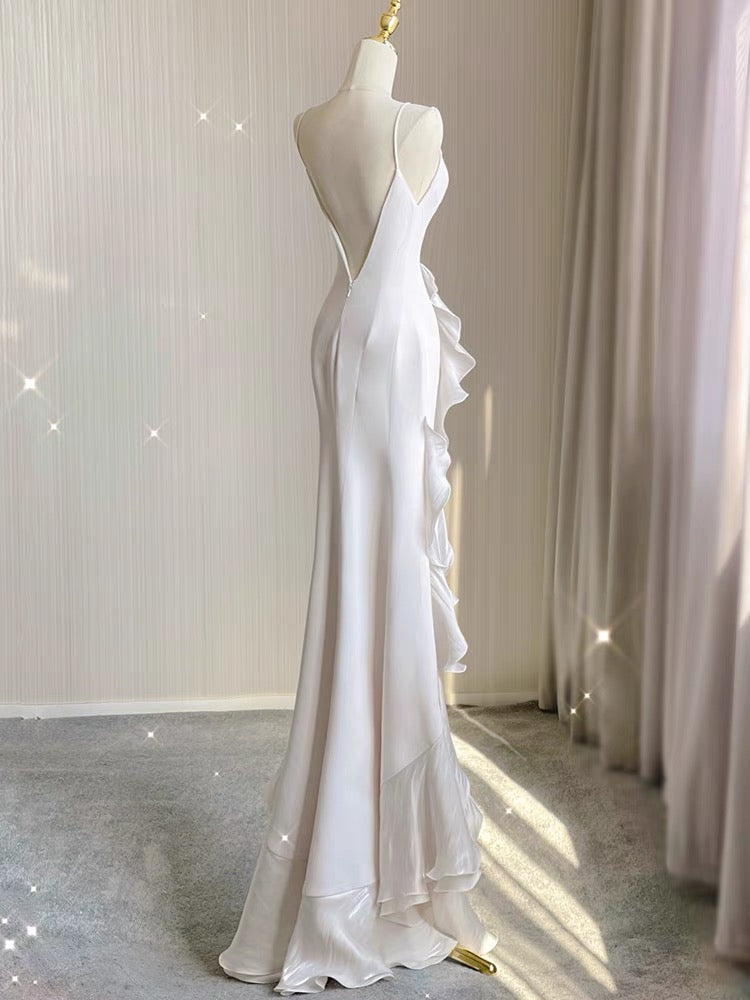 Elegant Mermaid Ruffle White Wedding Dress - Long Prom Gown J3181 for Brides, Formal Events & Special Occasions